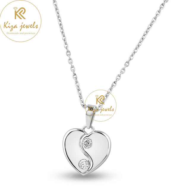 0.10 TDW Round Cut Diamond Heart Pendant With Chain