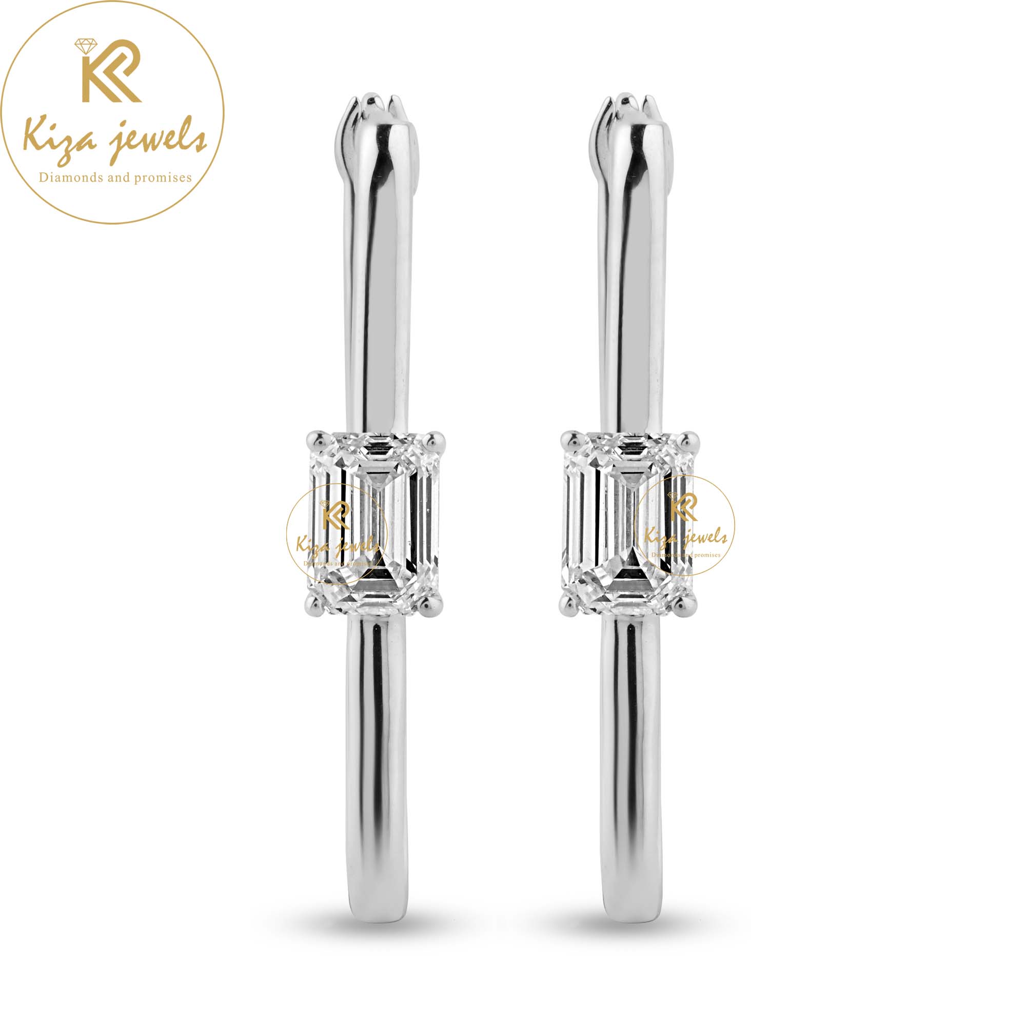 0.64 TDW Emerald Cut Diamond Hoop Earring