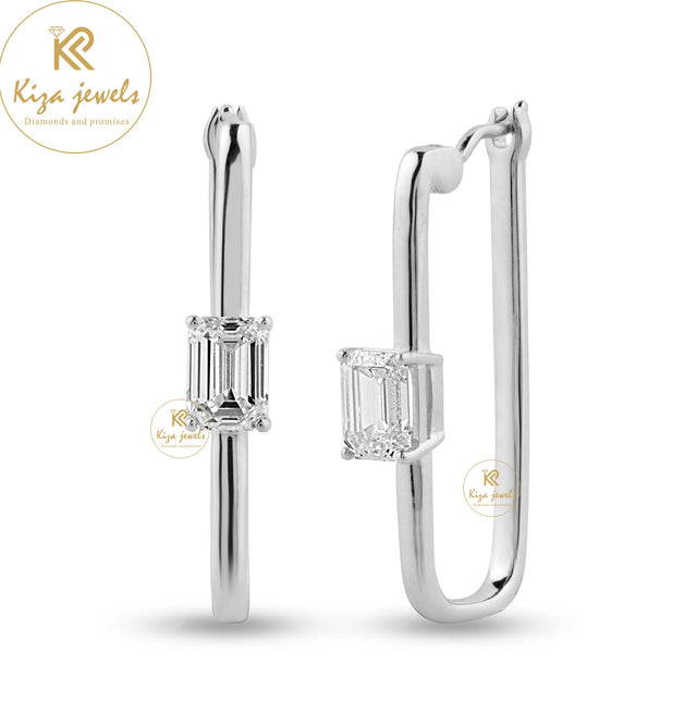 0.64 TDW Emerald Cut Diamond Hoop Earring