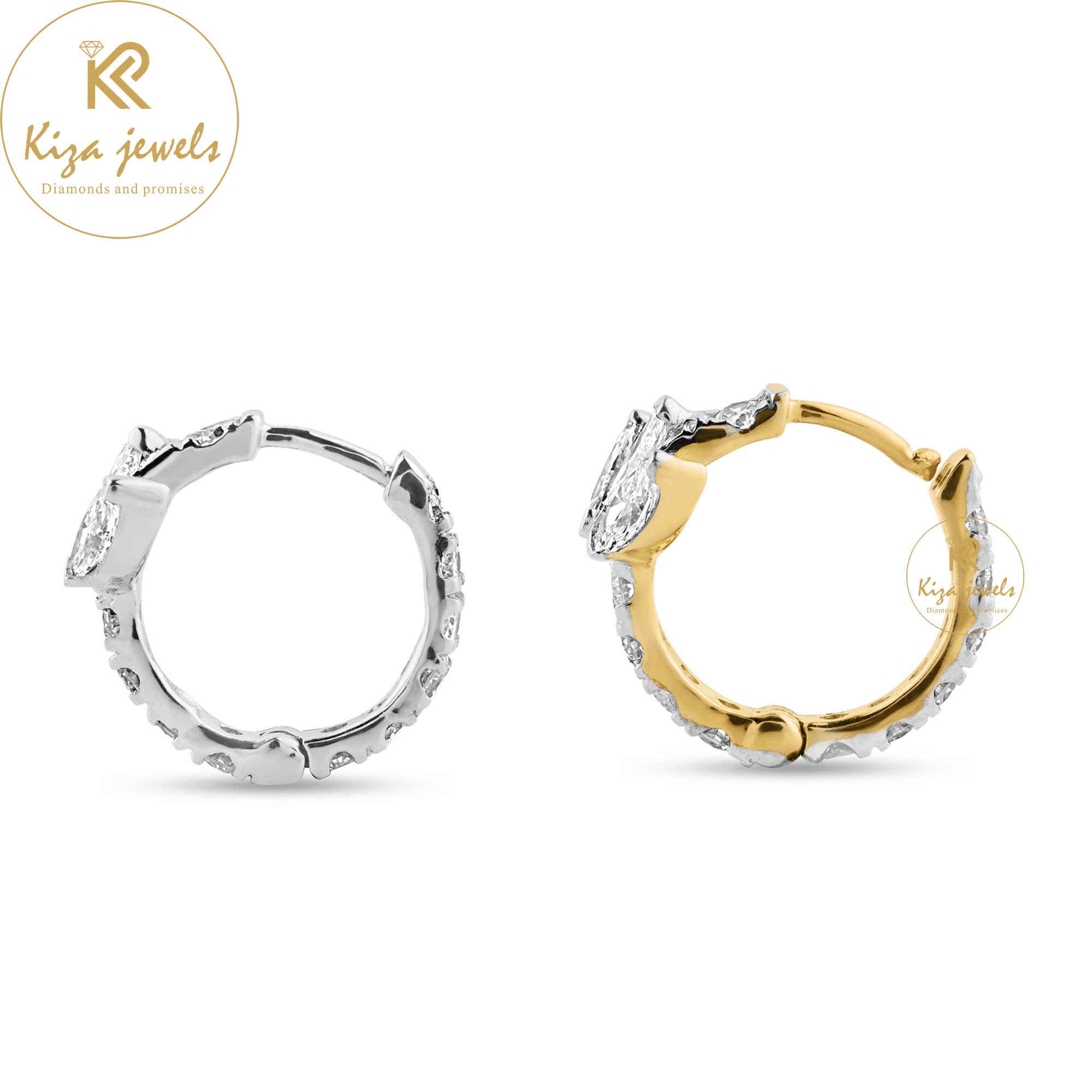 0.35 TDW Marquise & Round Cut Diamond Hoop Earring