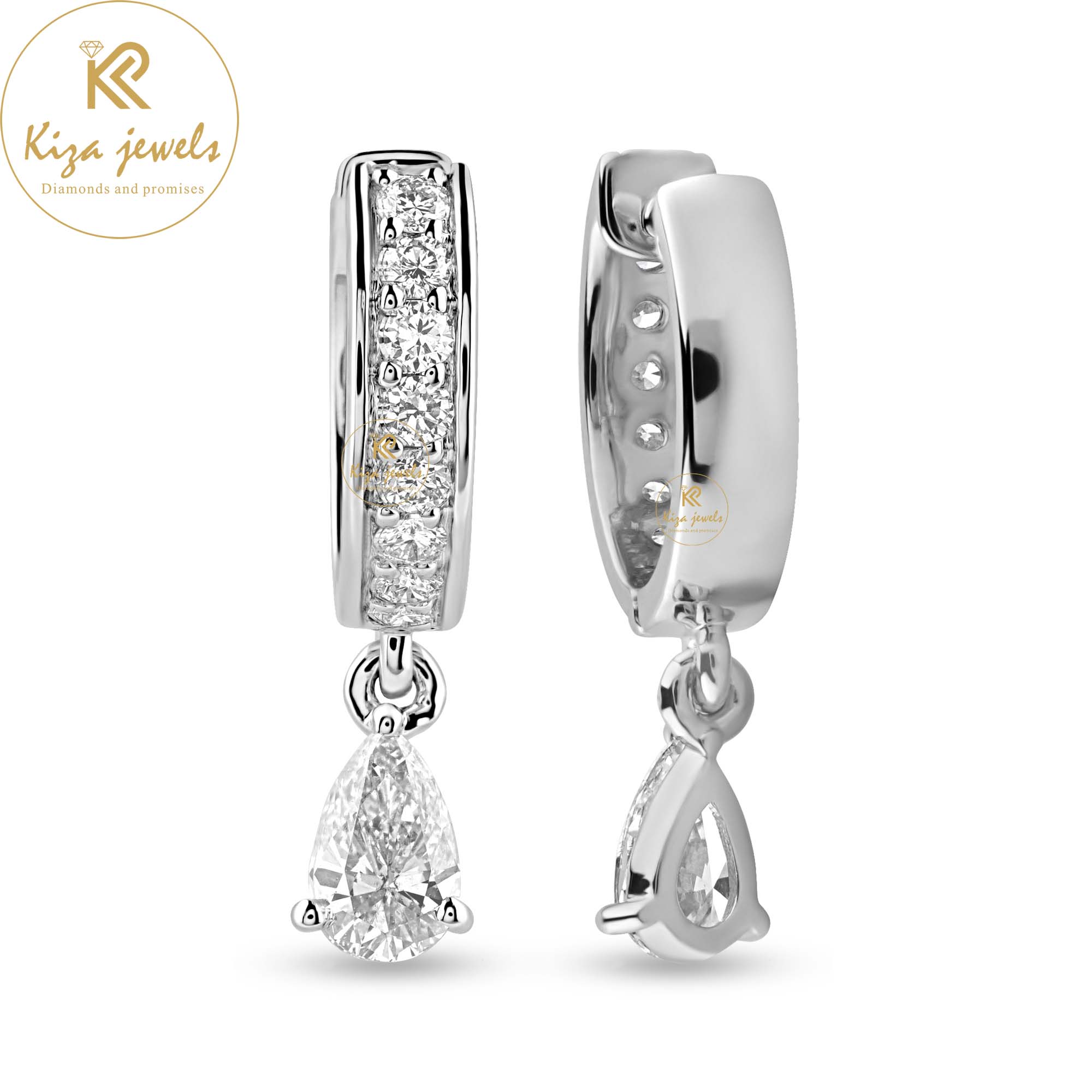 0.88 TDW Pear & Round Cut Diamond Hoop Earring