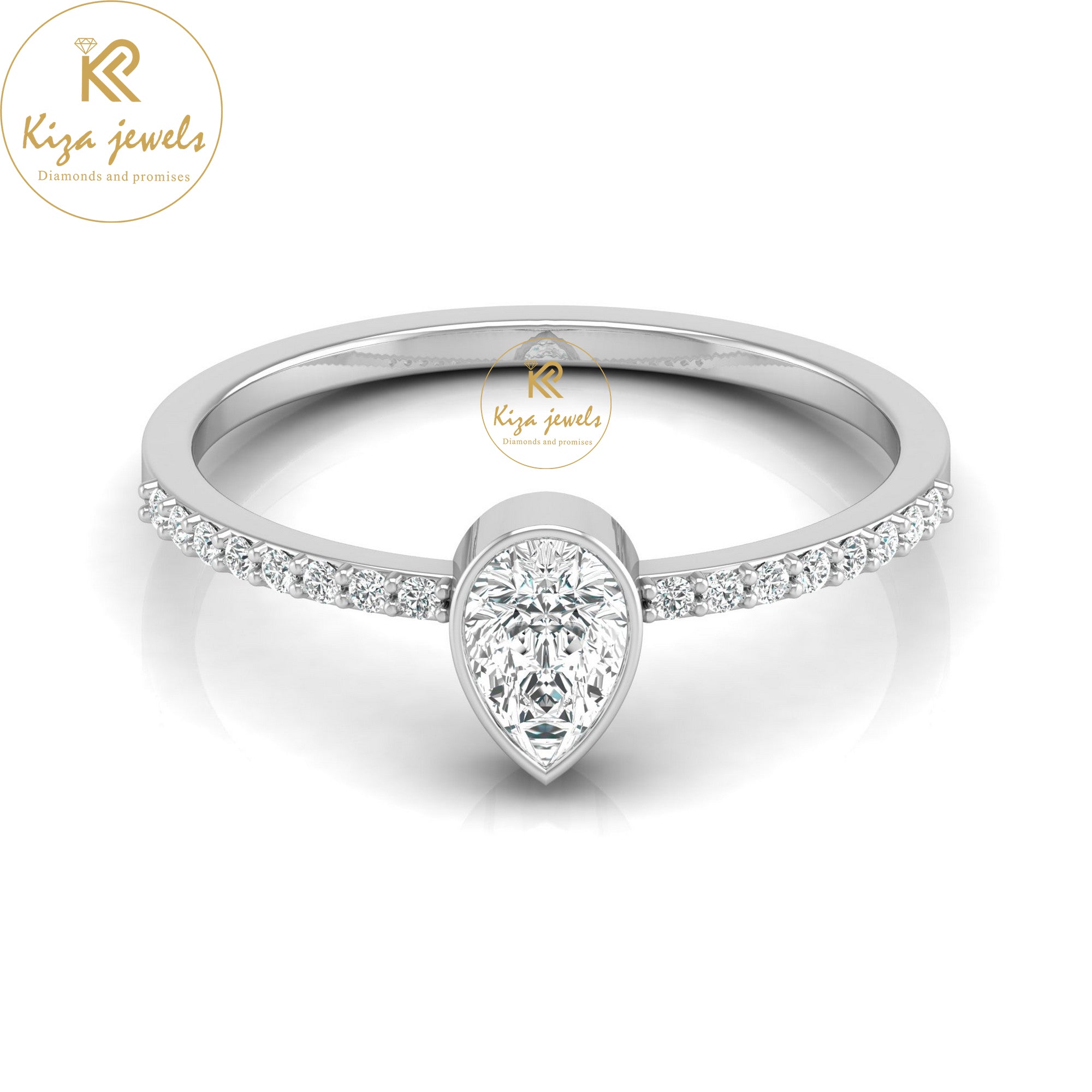 0.43 TDW Round & Pear Cut Minimalist Diamond Ring