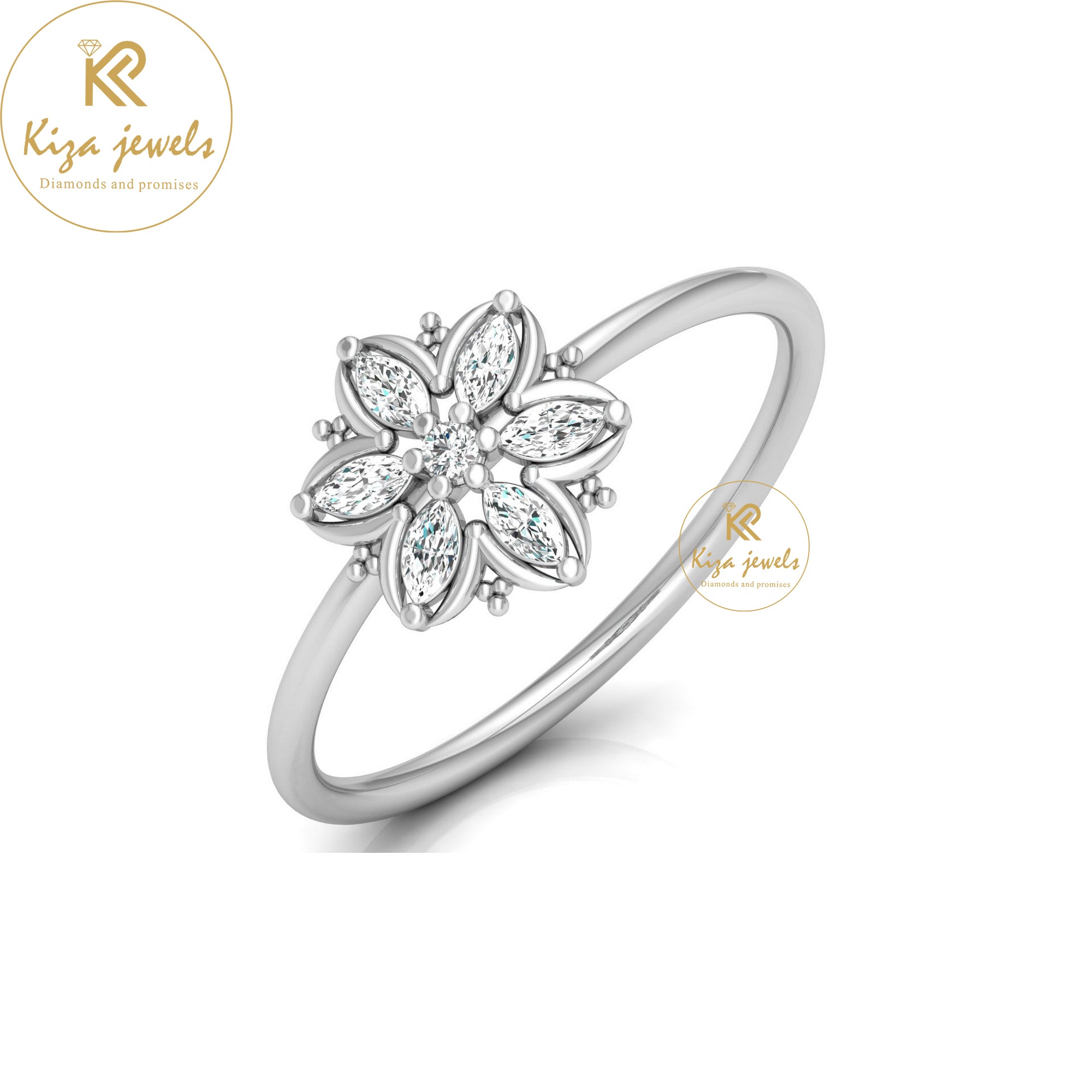 0.15 TDW Round & Marquise Cut Minimalist Diamond Ring