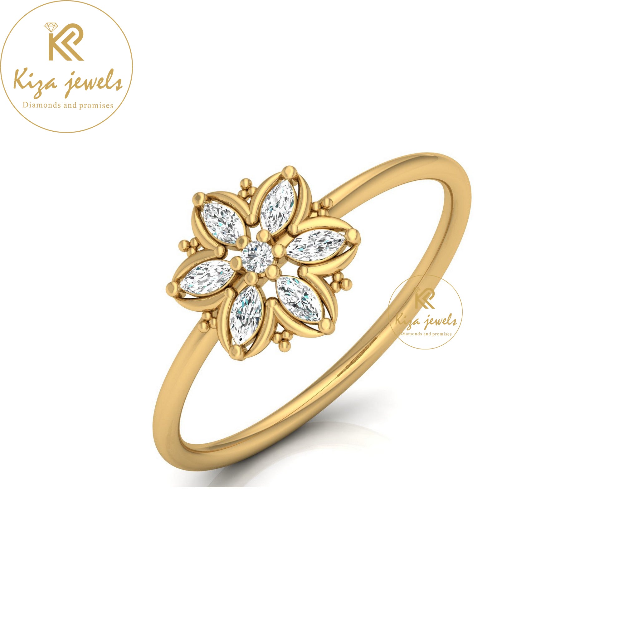 0.15 TDW Round & Marquise Cut Minimalist Diamond Ring