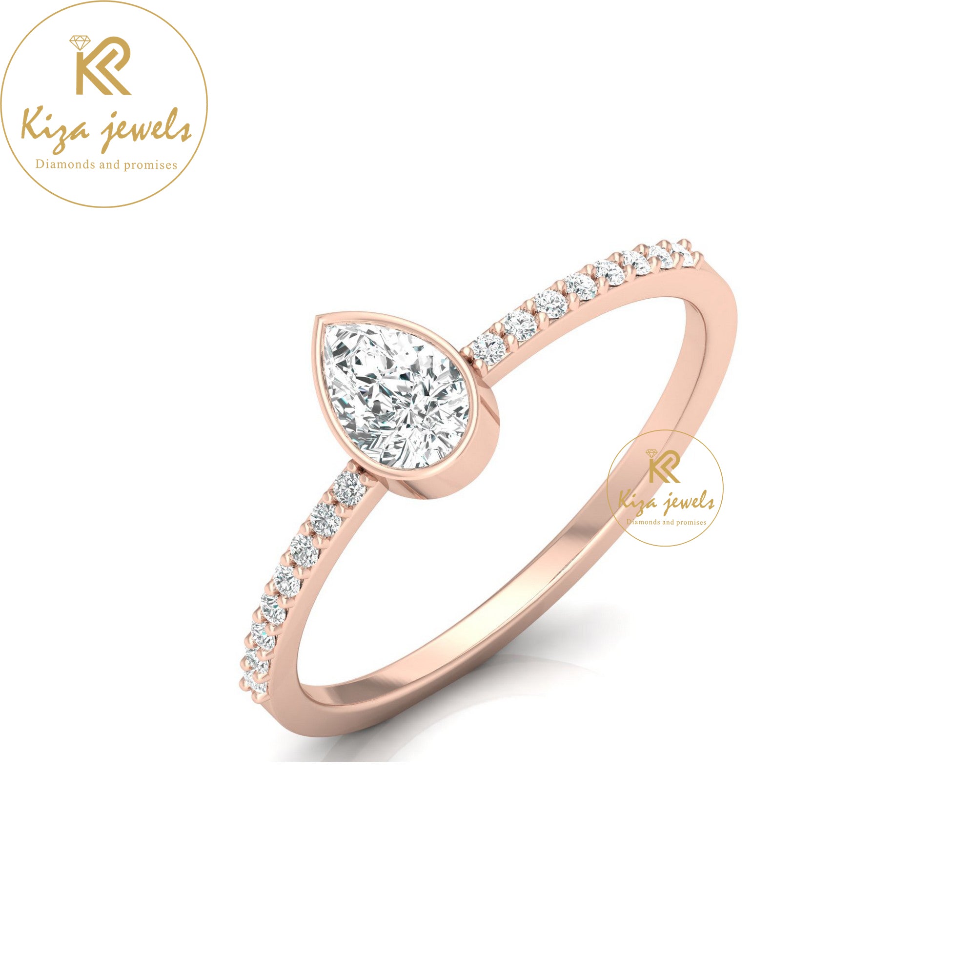 0.43 TDW Round & Pear Cut Minimalist Diamond Ring