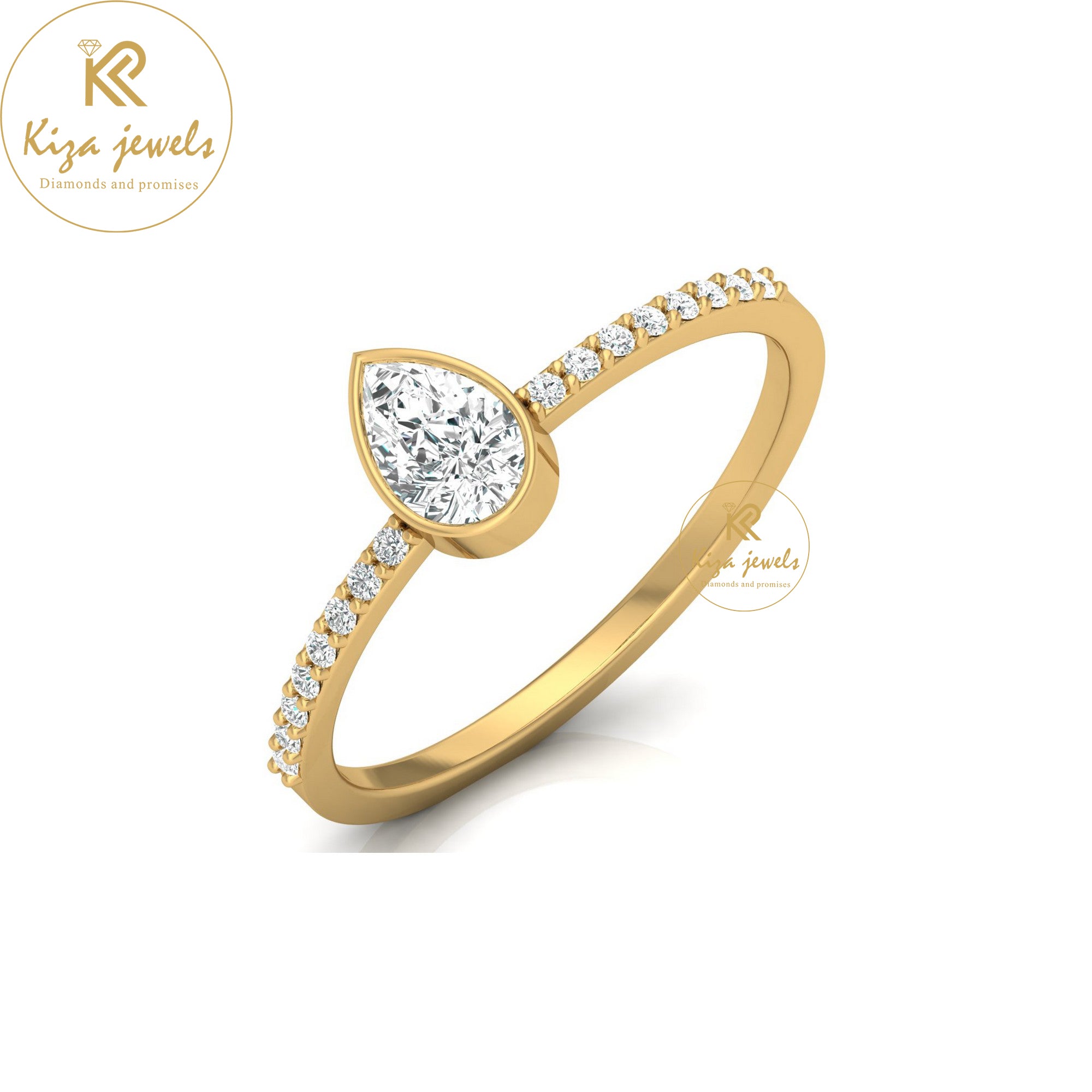 0.43 TDW Round & Pear Cut Minimalist Diamond Ring