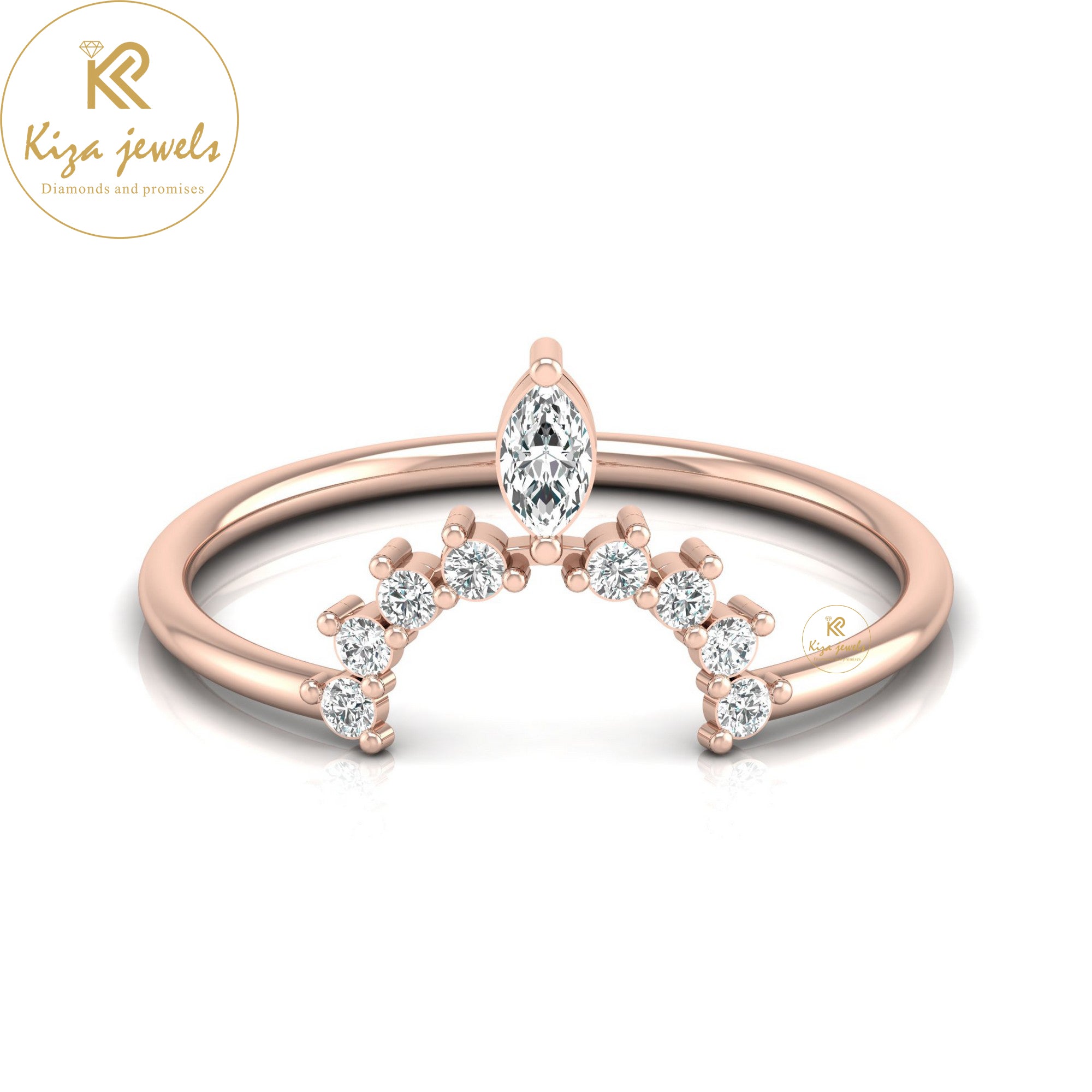 0.17 TDW Marquise & Round Cut Minimalist Diamond Ring