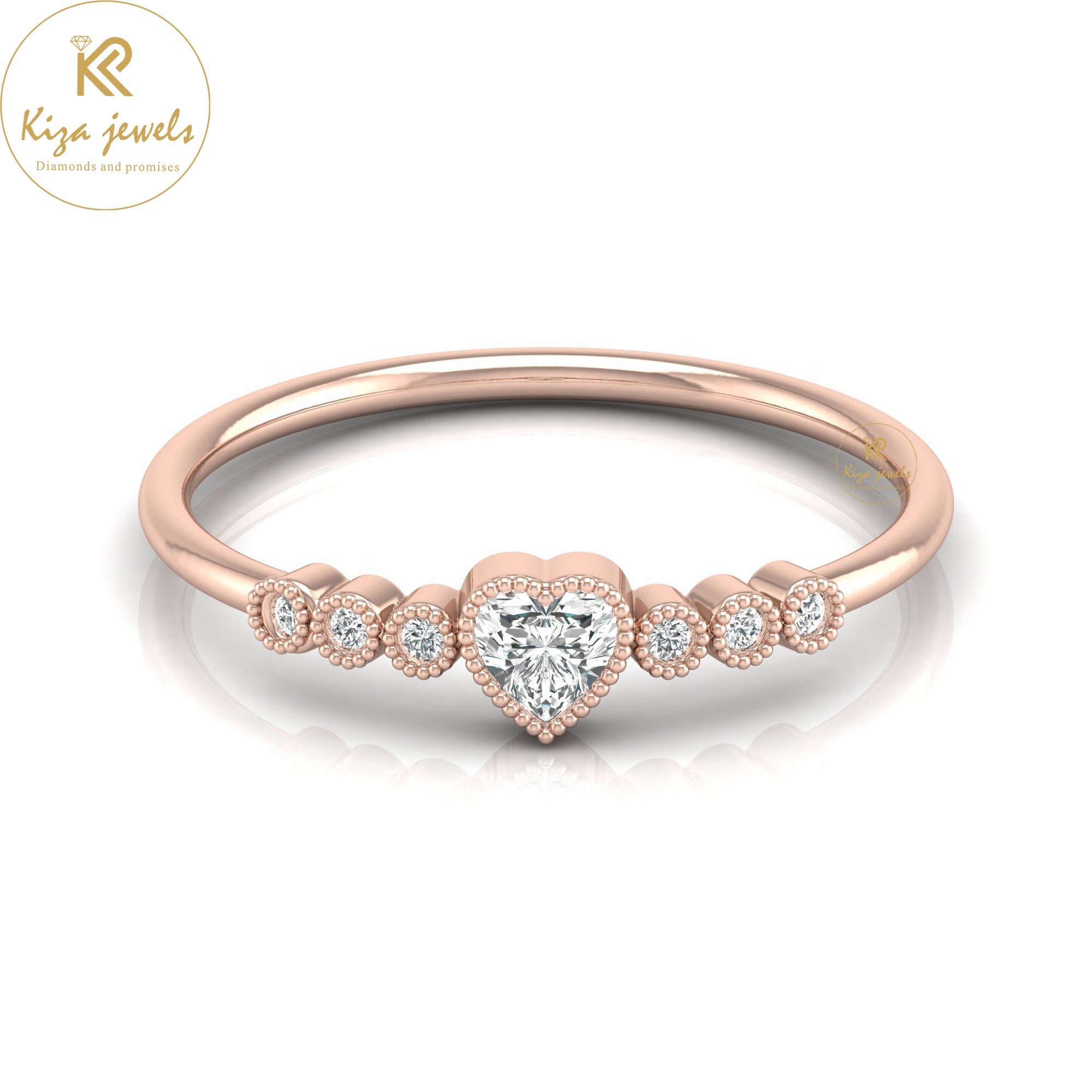 0.19 TDW Heart  & Round Cut Minimalist Diamond Ring