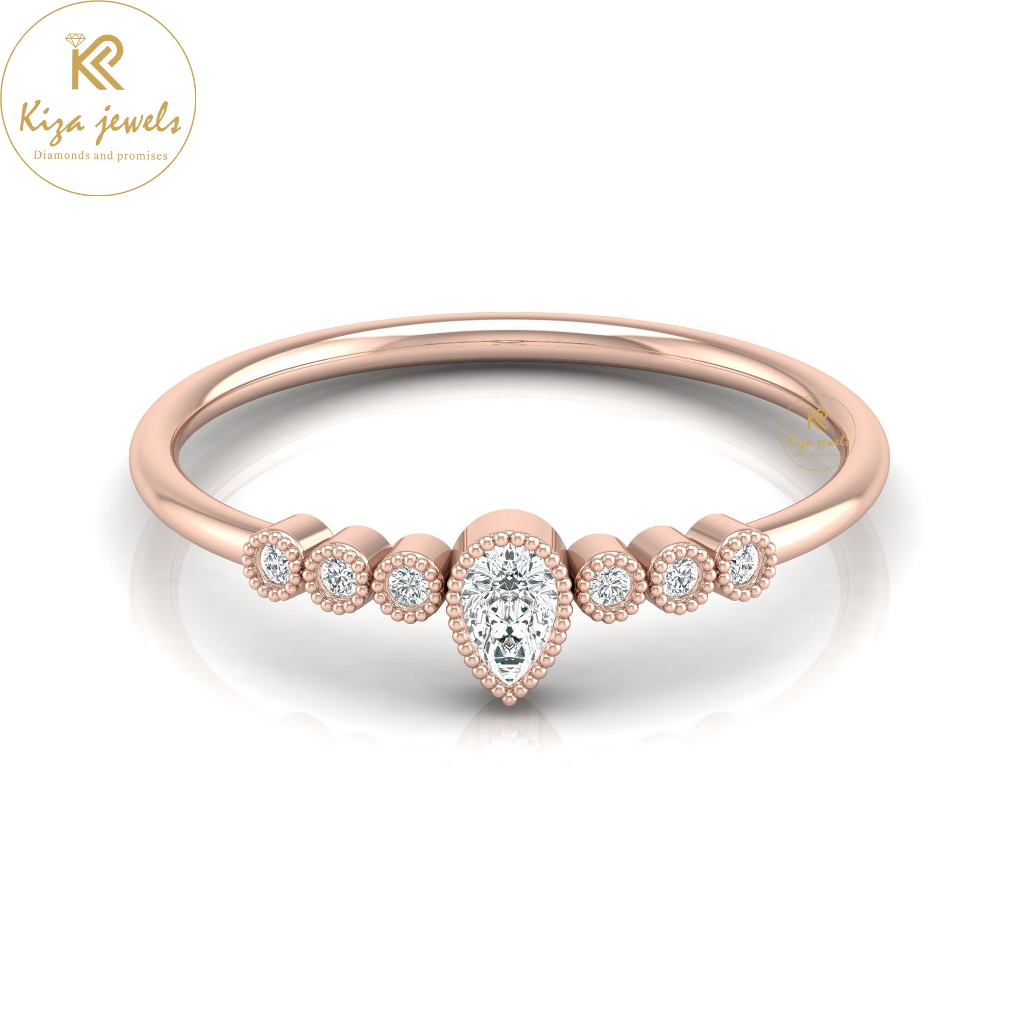 0.13 TDW Pear & Round Cut Minimalist Diamond Ring