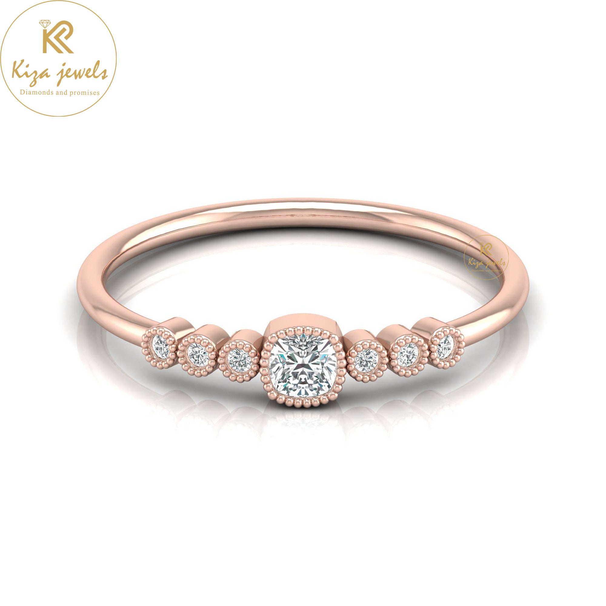 0.17 TDW Cushion & Round Cut Minimalist Diamond Ring