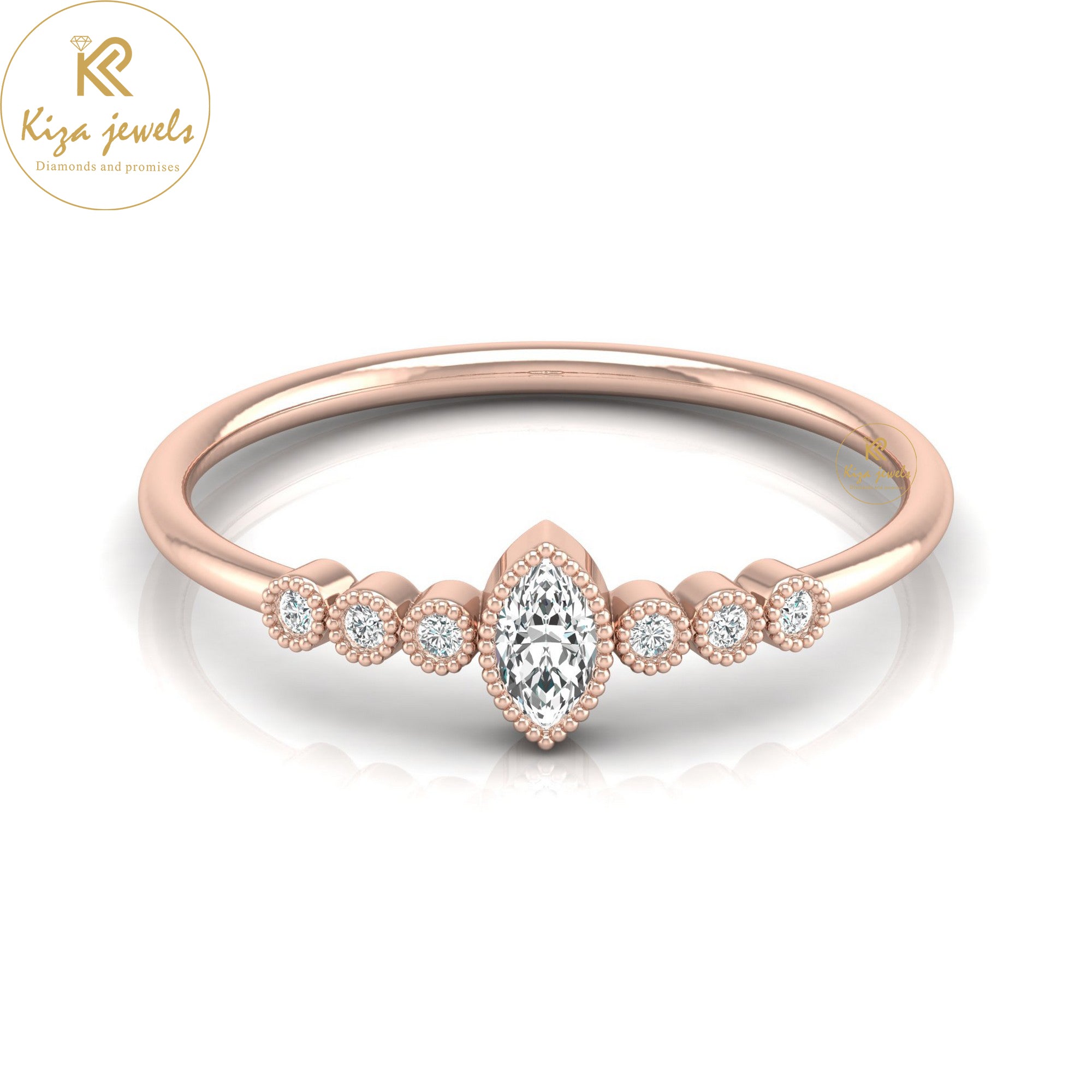 0.13 TDW Marquise & Round Cut Minimalist Diamond Ring