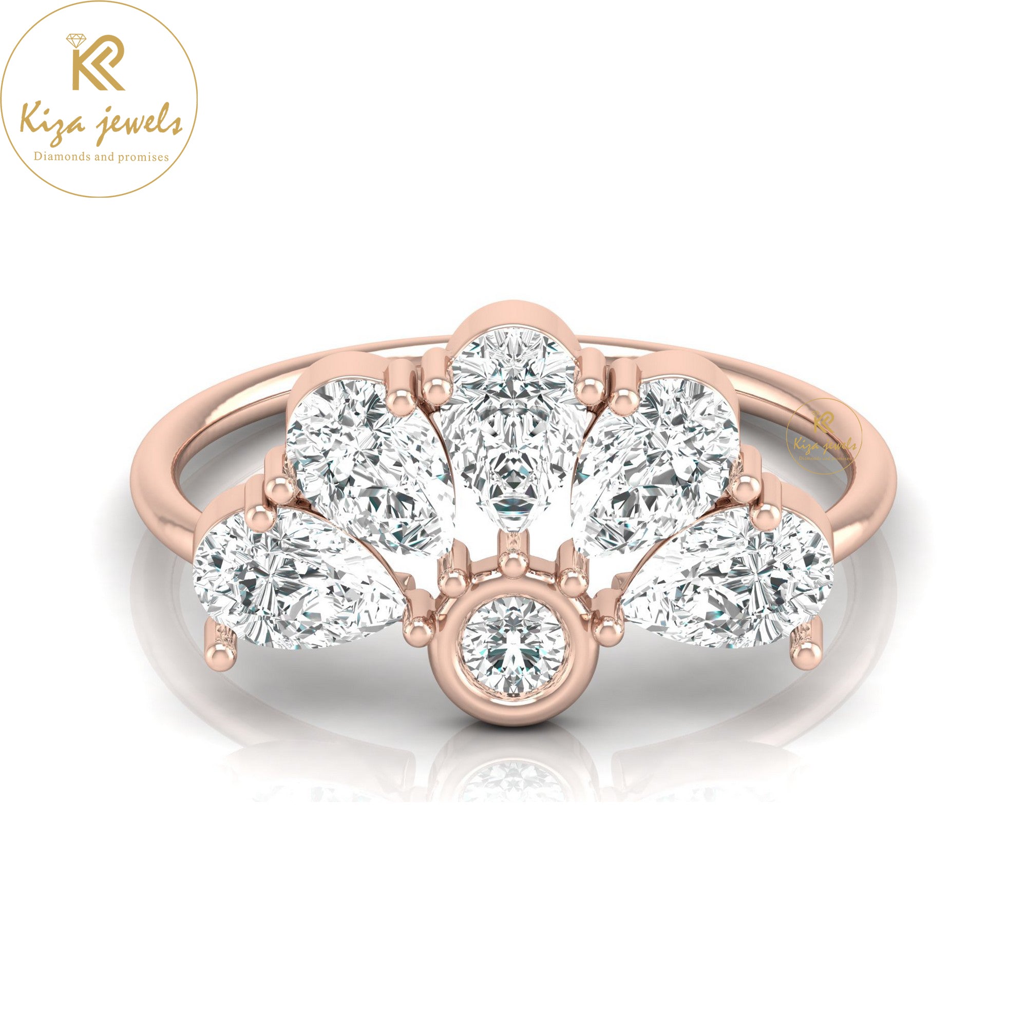 1.62 TDW Pear & Round Cut Minimalist Diamond Ring