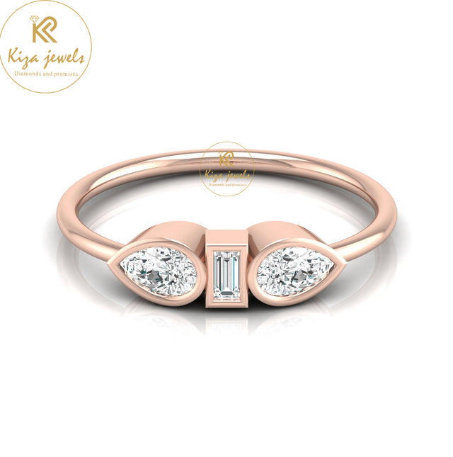 0.38 TDW Baguette & Pear Cut Minimalist Diamond Ring