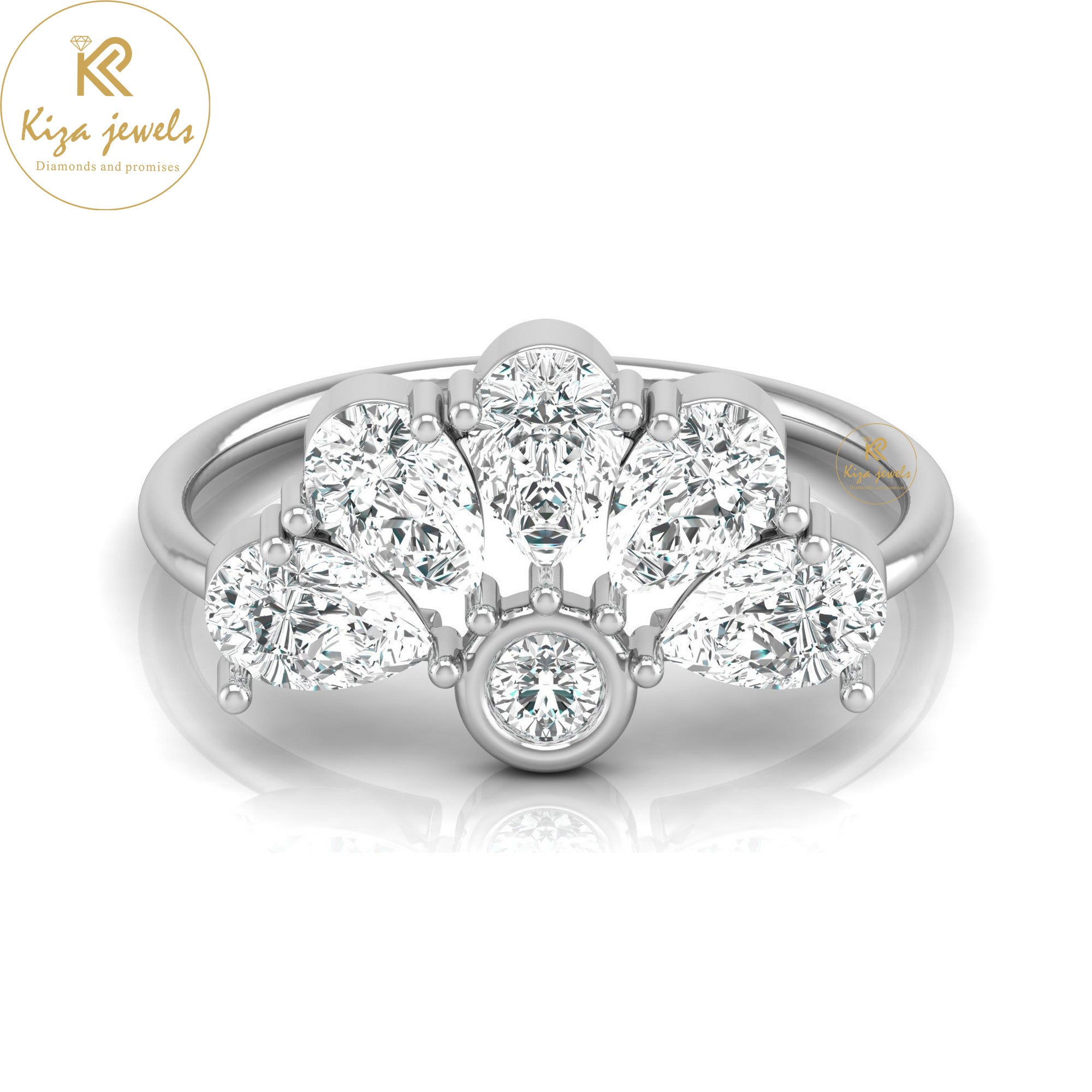 1.62 TDW Pear & Round Cut Minimalist Diamond Ring