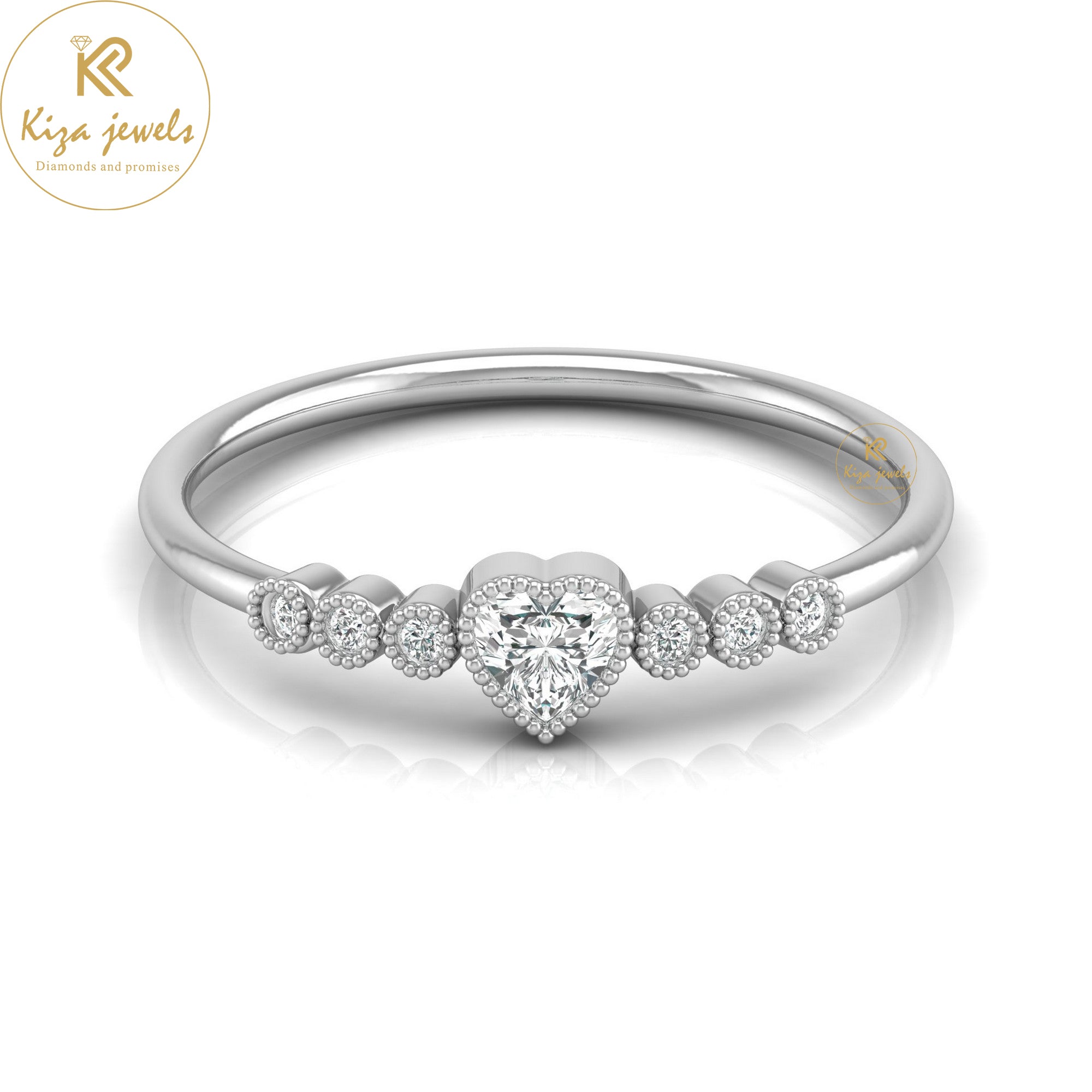 0.19 TDW Heart  & Round Cut Minimalist Diamond Ring