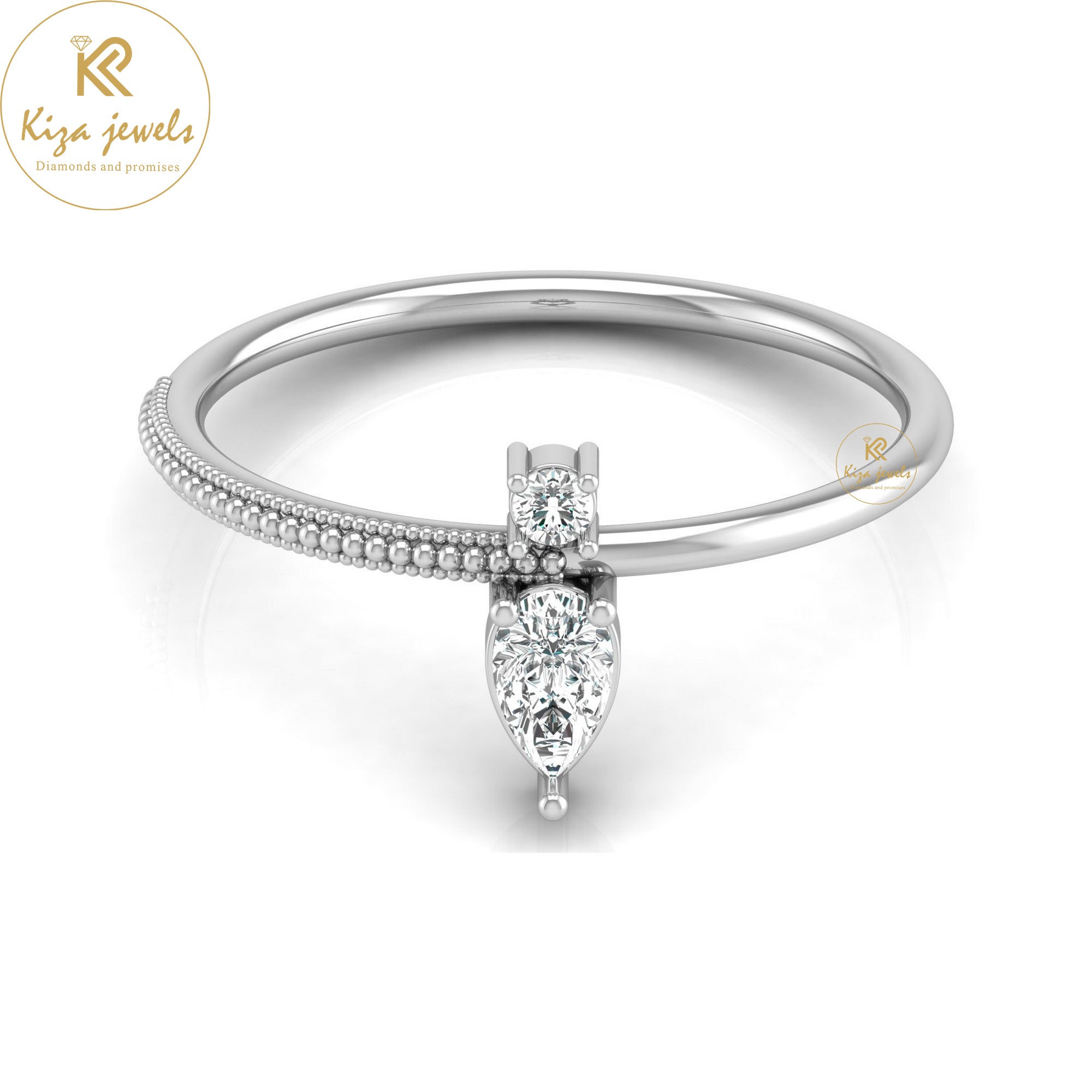 0.20 TDW Pear & Round Cut Minimalist Diamond Ring