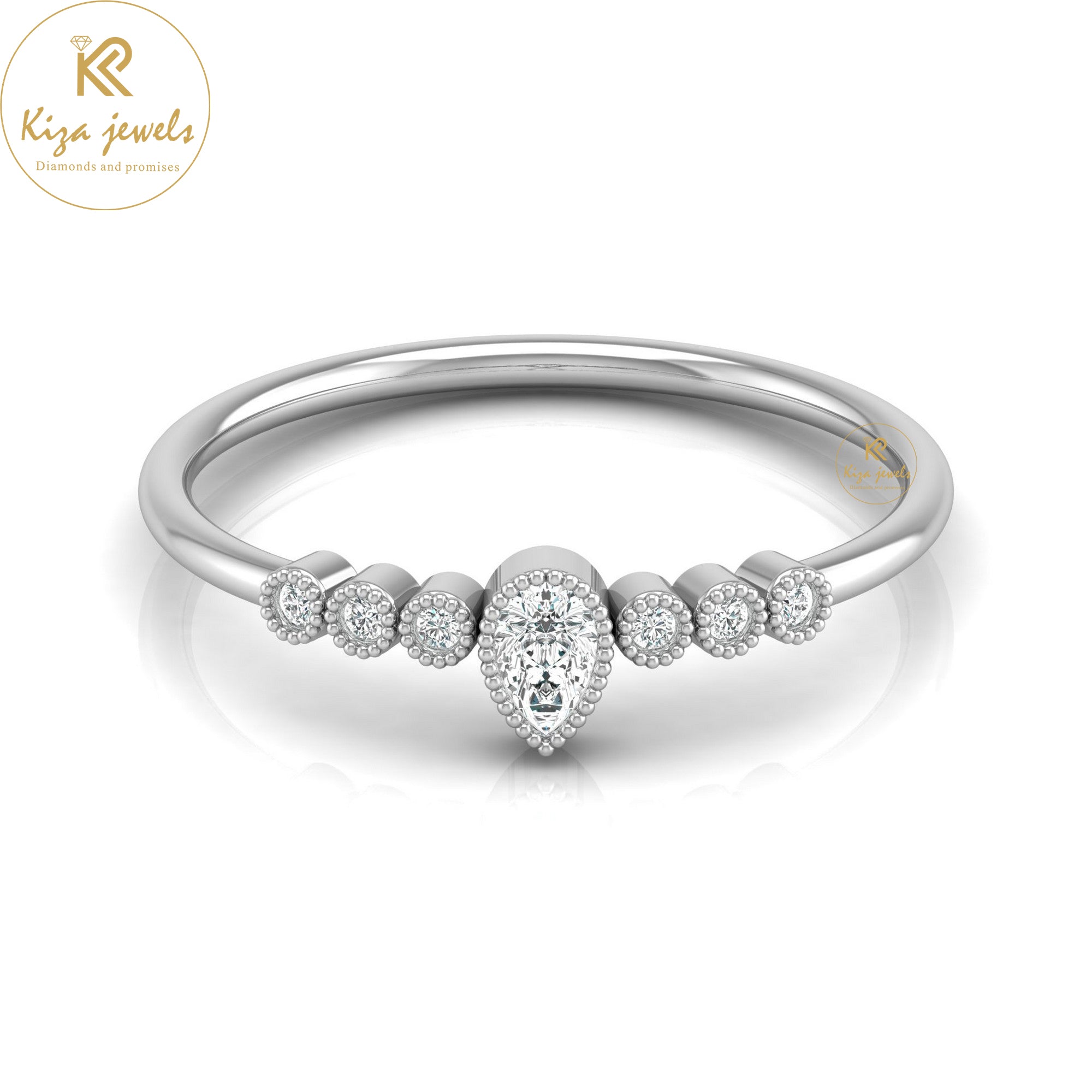 0.13 TDW Pear & Round Cut Minimalist Diamond Ring