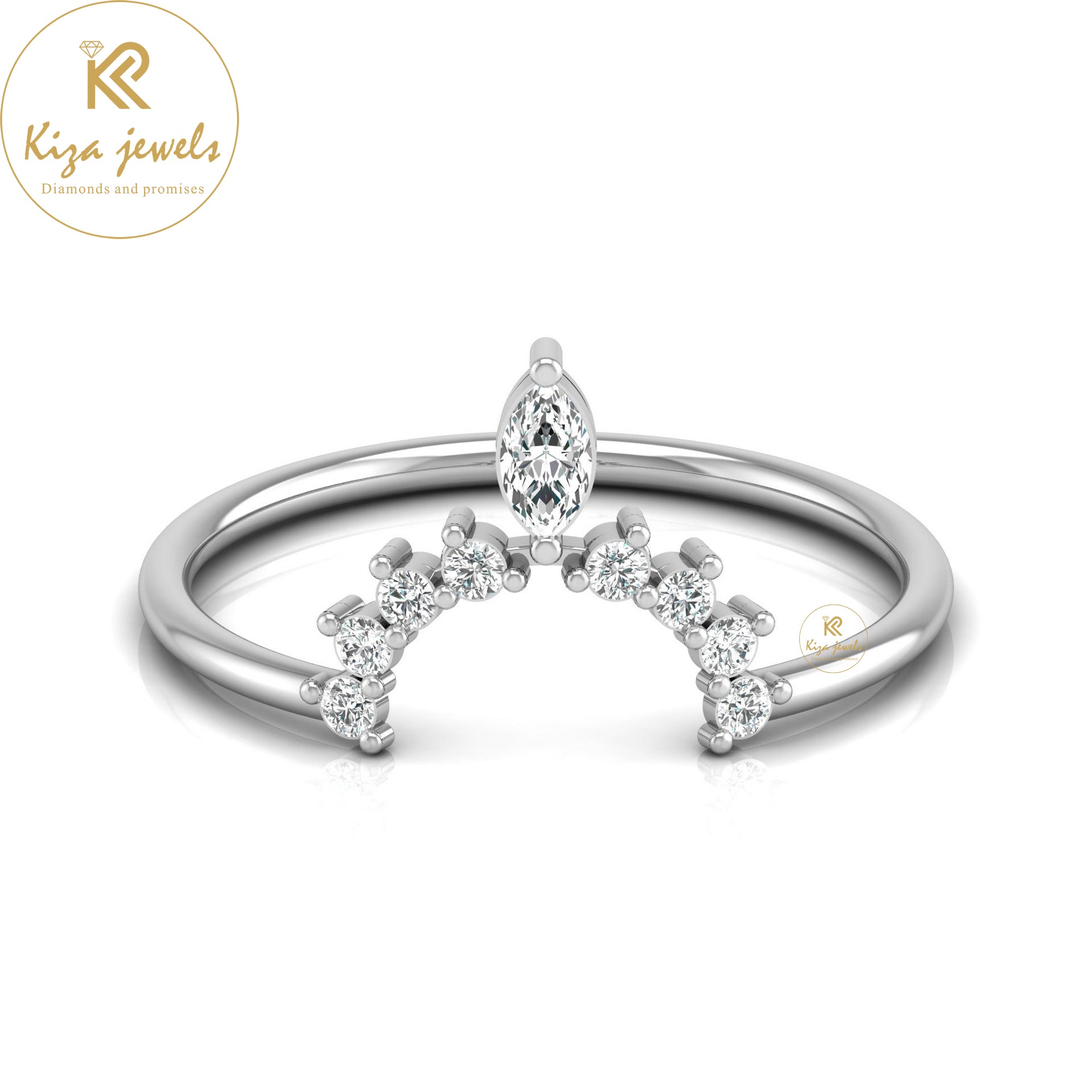 0.17 TDW Marquise & Round Cut Minimalist Diamond Ring