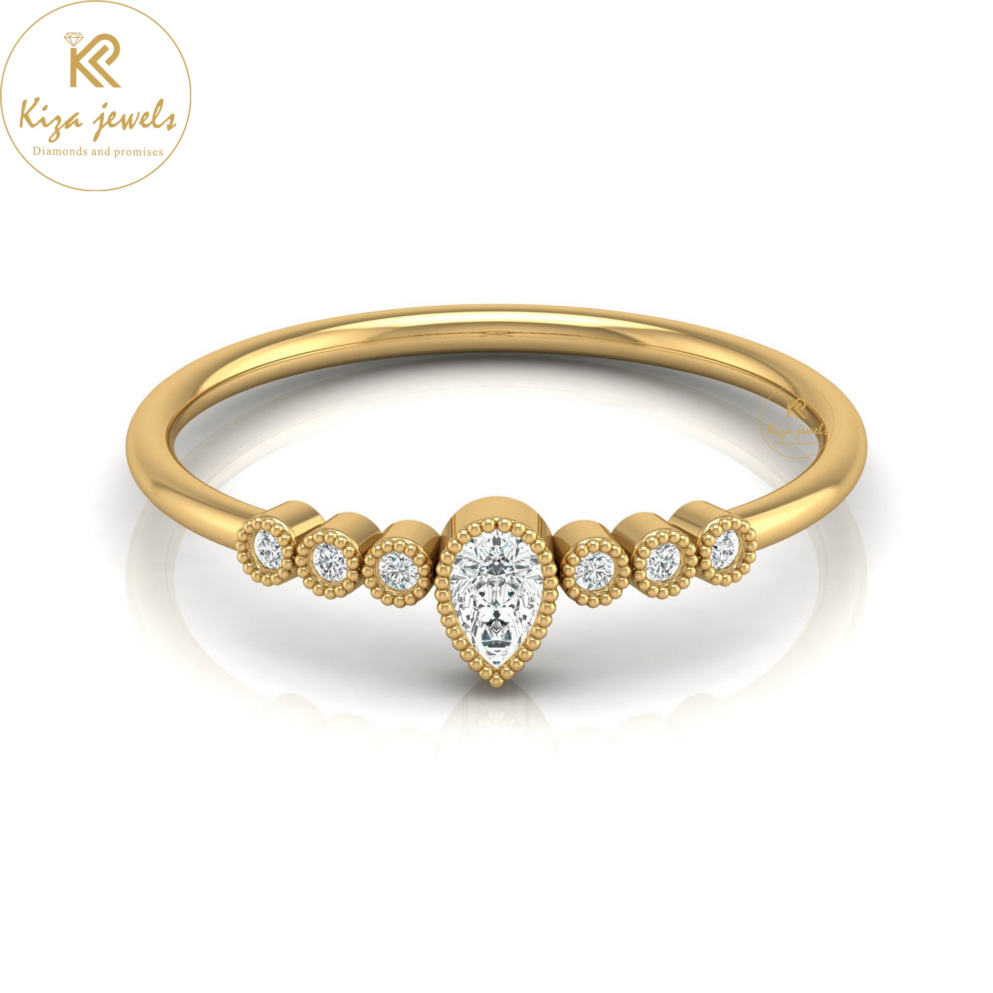 0.13 TDW Pear & Round Cut Minimalist Diamond Ring