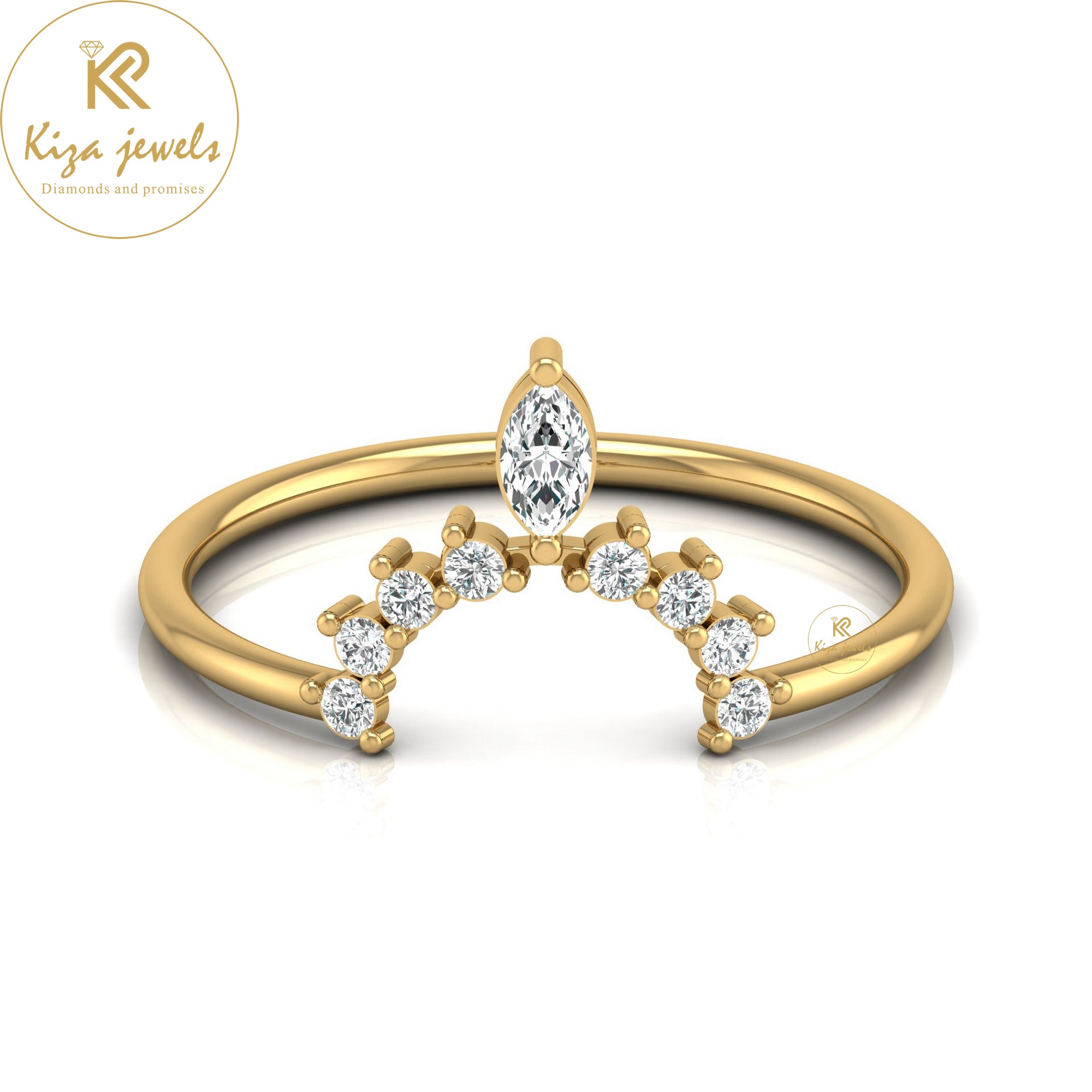 0.17 TDW Marquise & Round Cut Minimalist Diamond Ring