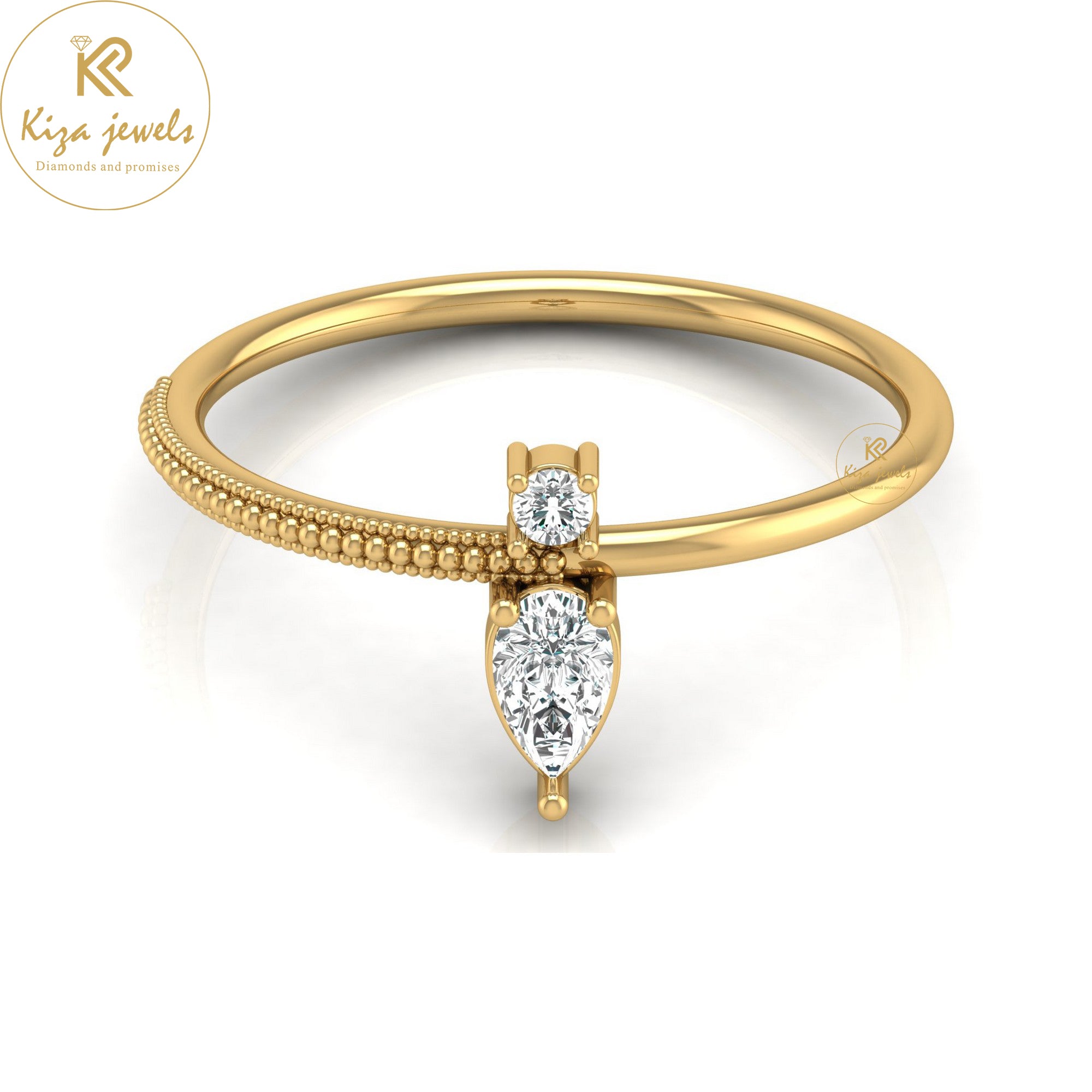 0.20 TDW Pear & Round Cut Minimalist Diamond Ring