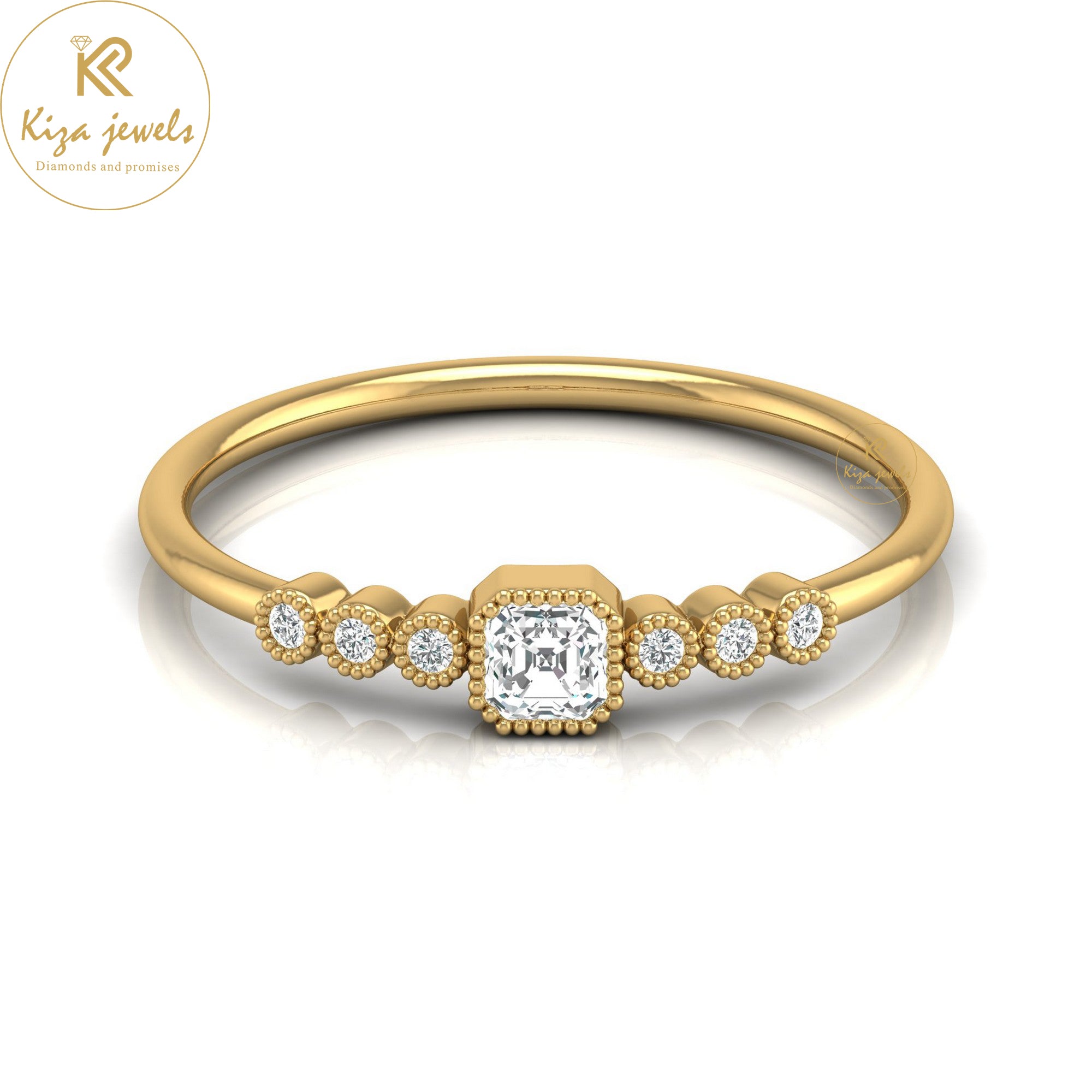 0.20 TDW Asscher & Round Cut Minimalist Diamond Ring