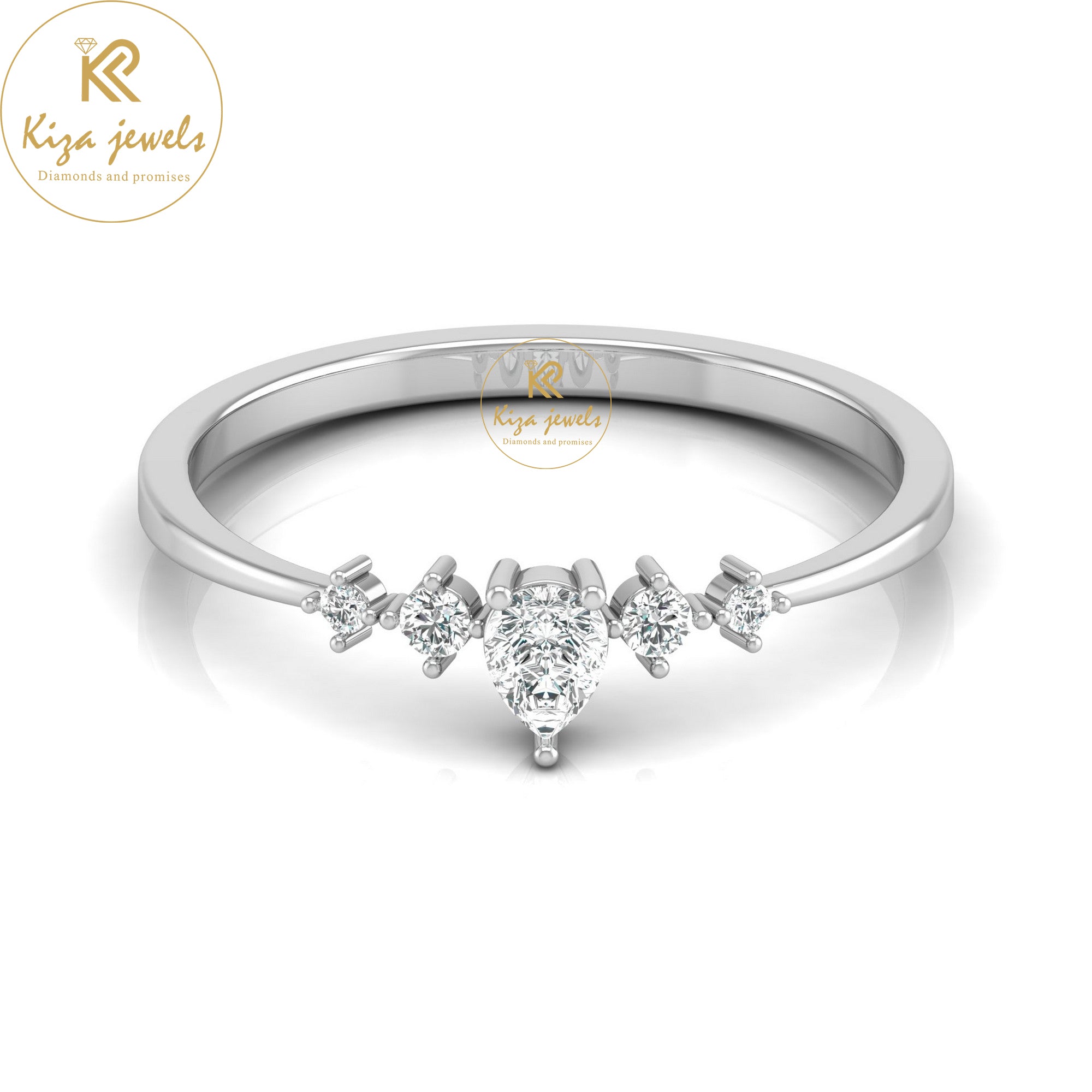 0.19 TDW Round & Pear Cut Minimalist Diamond Ring