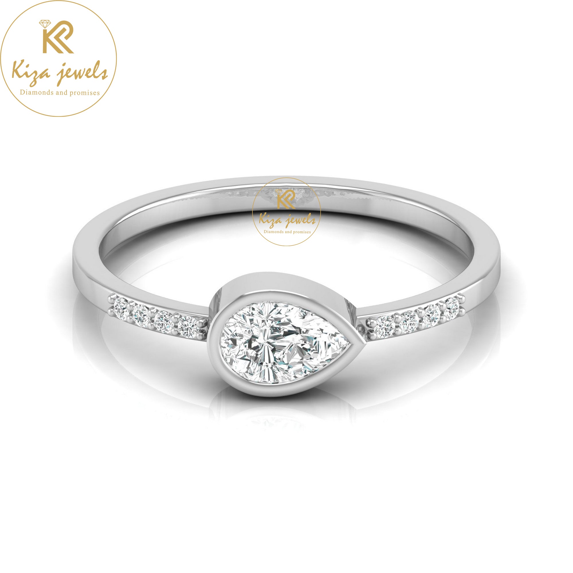 0.39 TDW Round & Pear Cut Minimalist Diamond Ring