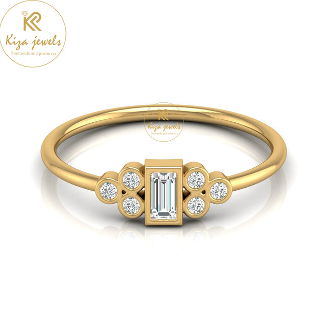 0.17 TDW Round & Baguette Cut Minimalist Diamond Ring