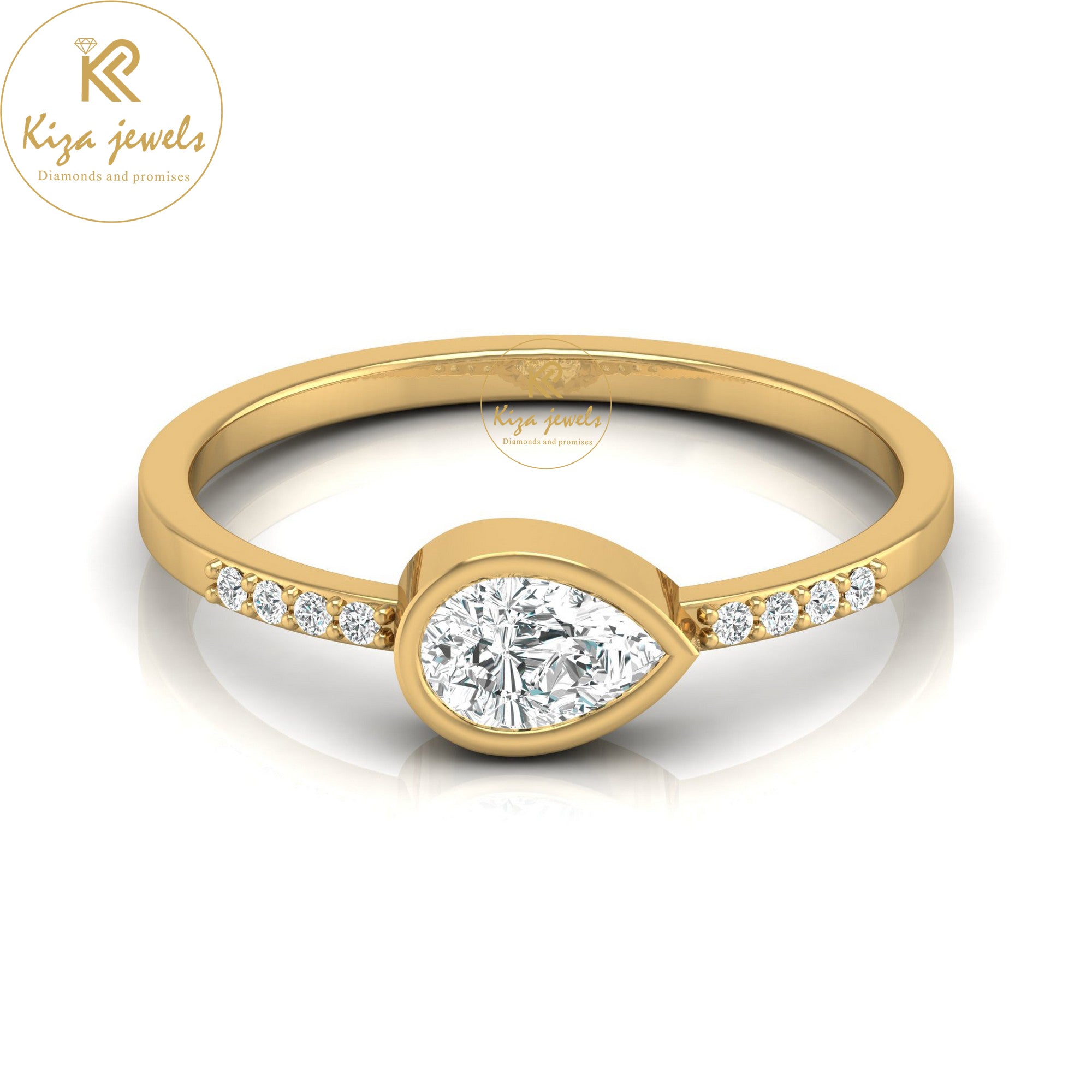 0.39 TDW Round & Pear Cut Minimalist Diamond Ring