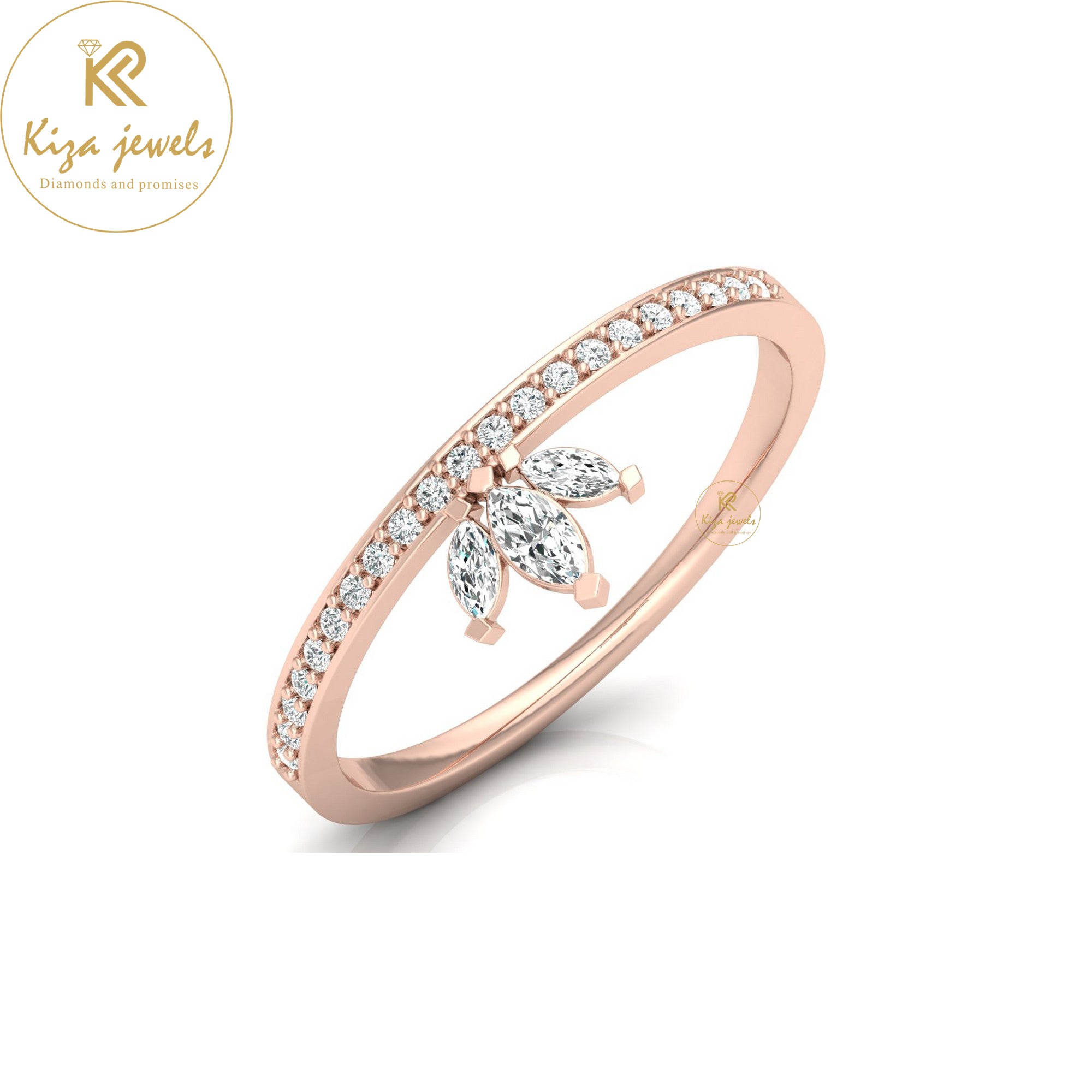 0.17 TDW Marquise & Round Cut Minimalist Diamond Ring