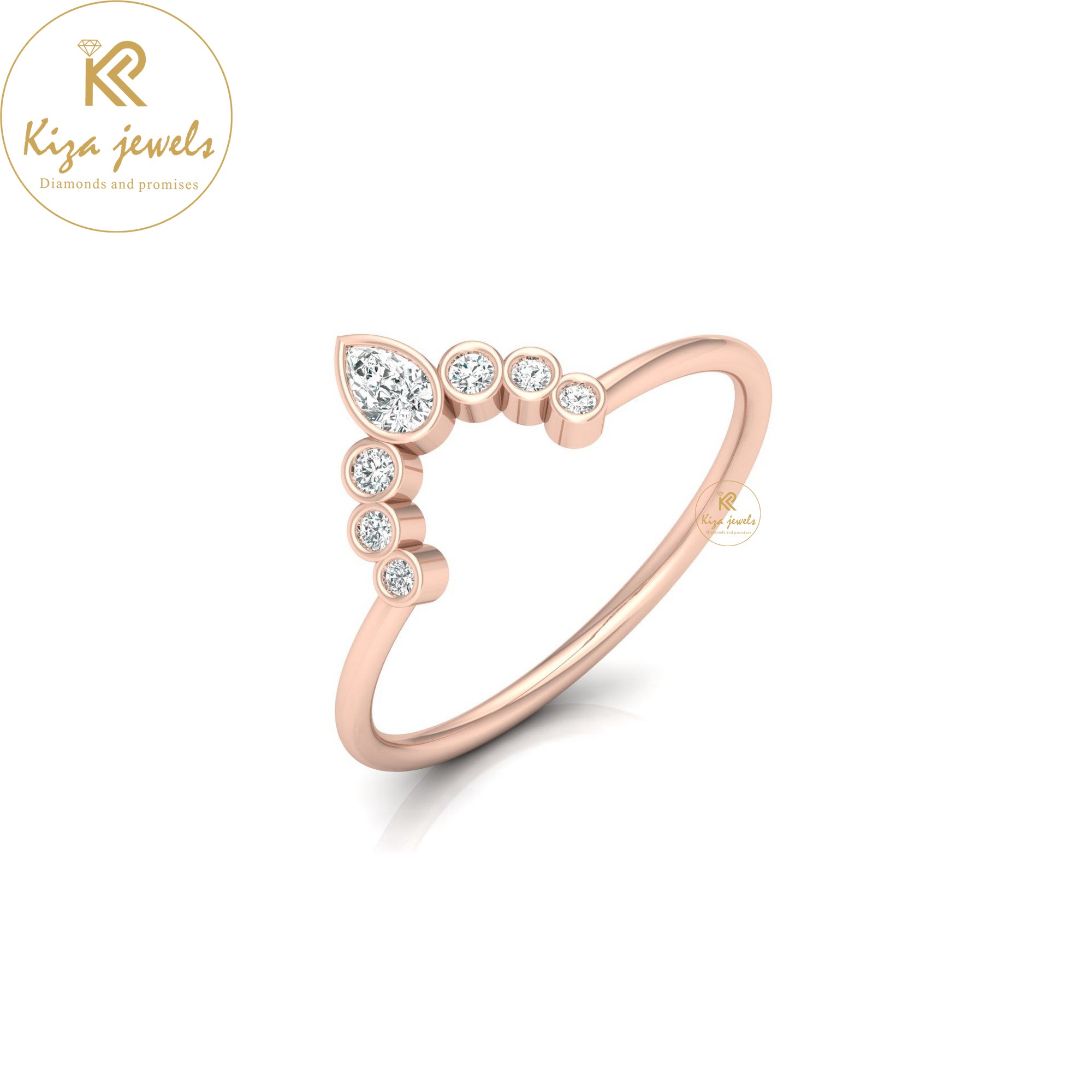 0.16 TDW Round & Pear Cut Minimalist Diamond Ring