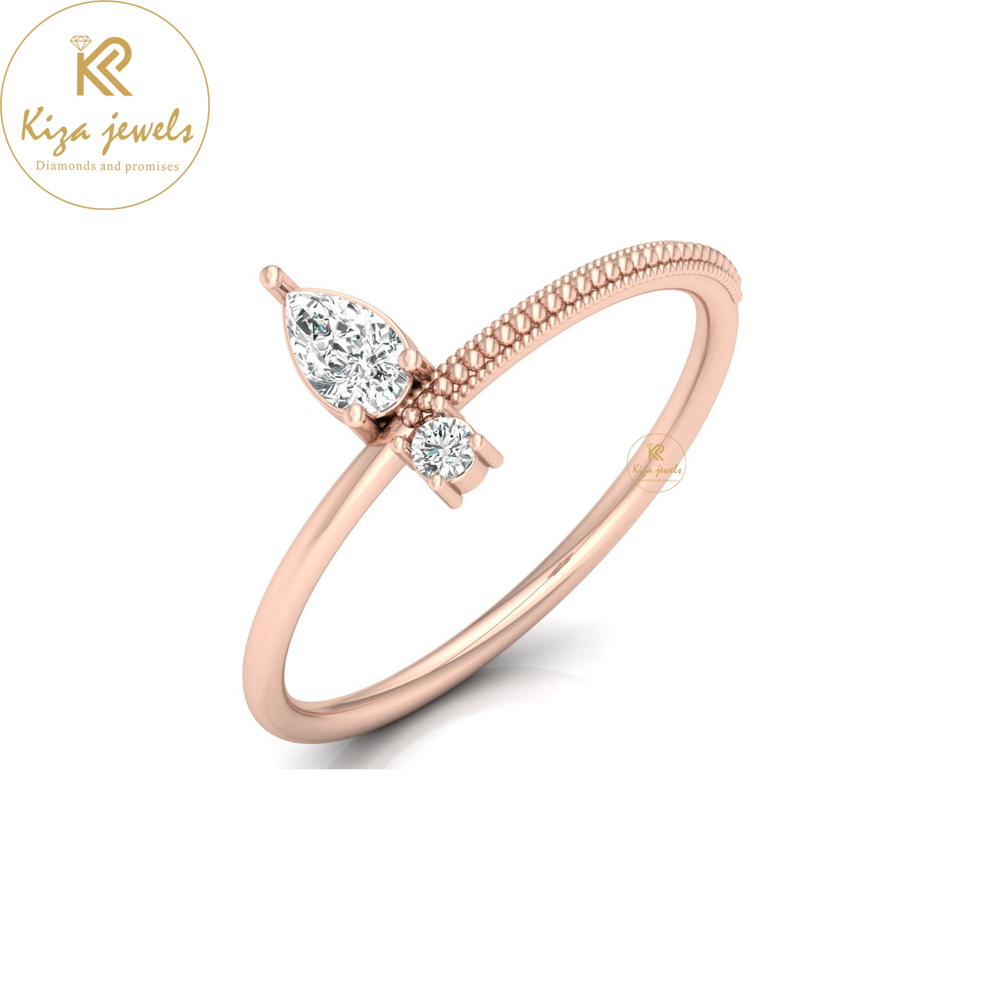 0.20 TDW Pear & Round Cut Minimalist Diamond Ring