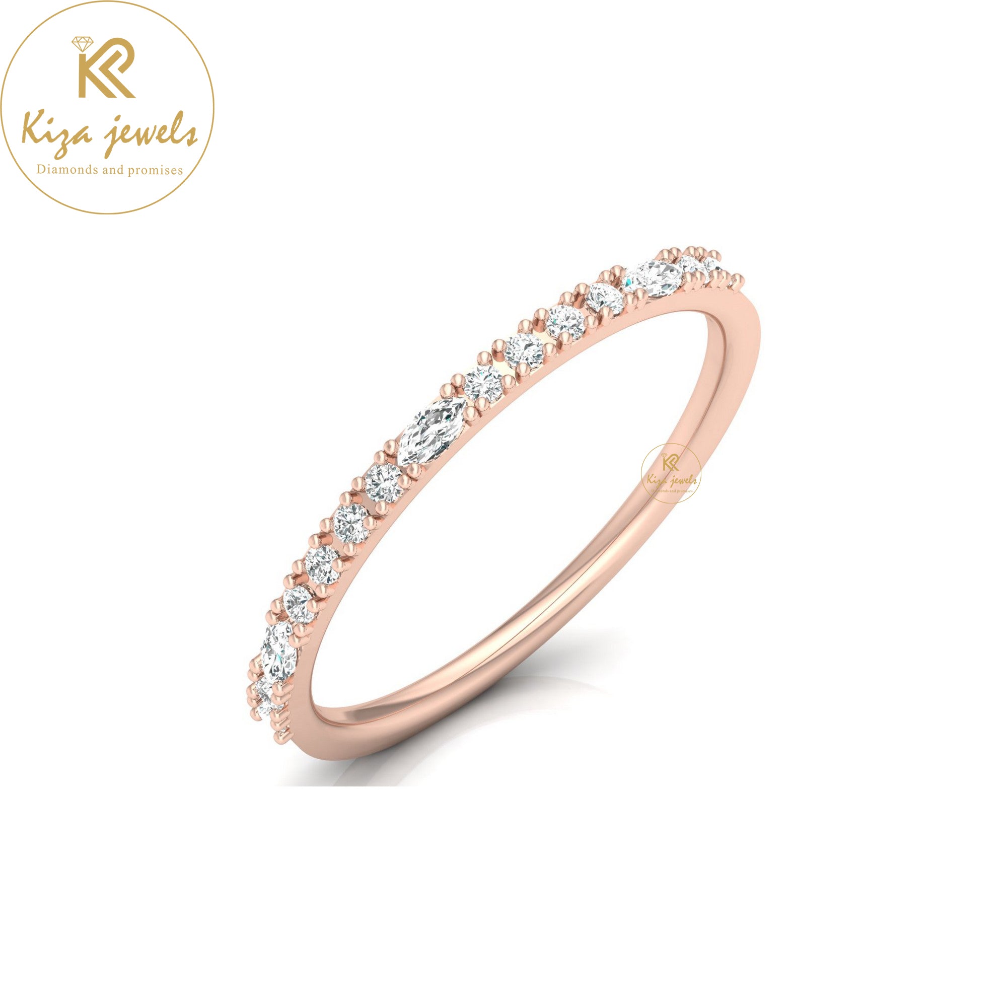 0.17 TDW Round & Marquise Cut Minimalist Diamond Ring