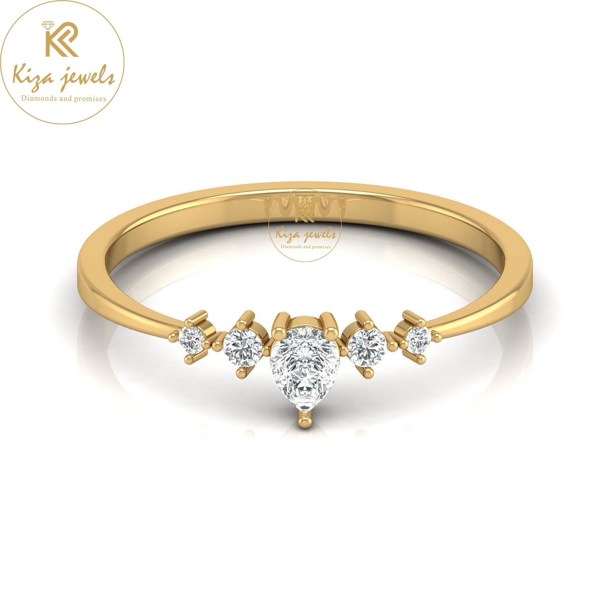 0.19 TDW Round & Pear Cut Minimalist Diamond Ring