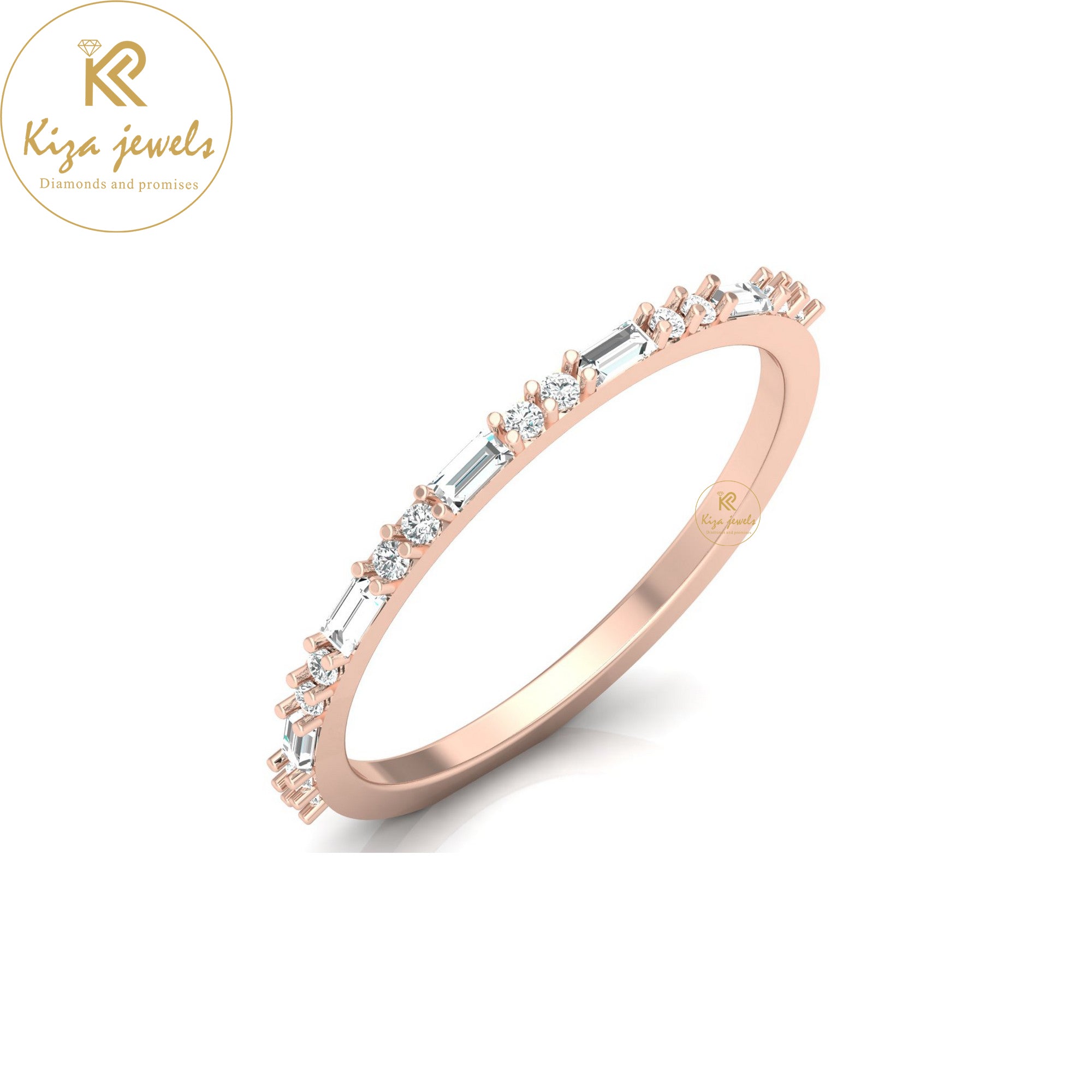 0.21 TDW Round & Baguette Cut Minimalist Diamond Ring