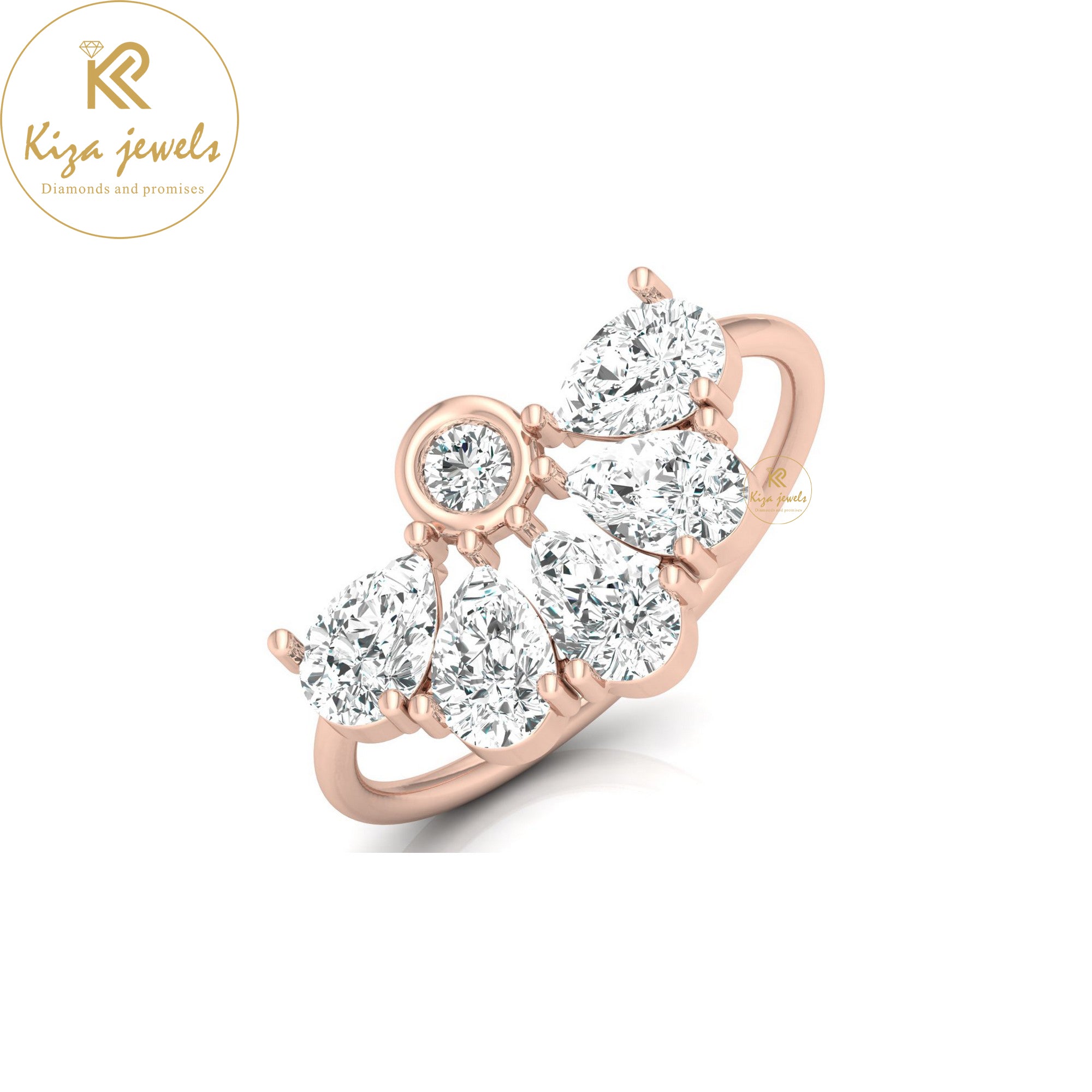 1.62 TDW Pear & Round Cut Minimalist Diamond Ring