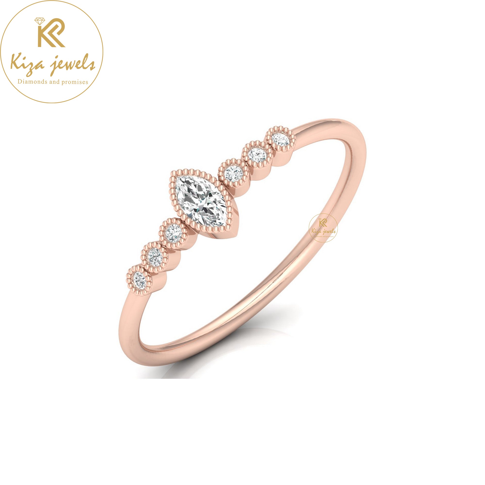 0.13 TDW Marquise & Round Cut Minimalist Diamond Ring