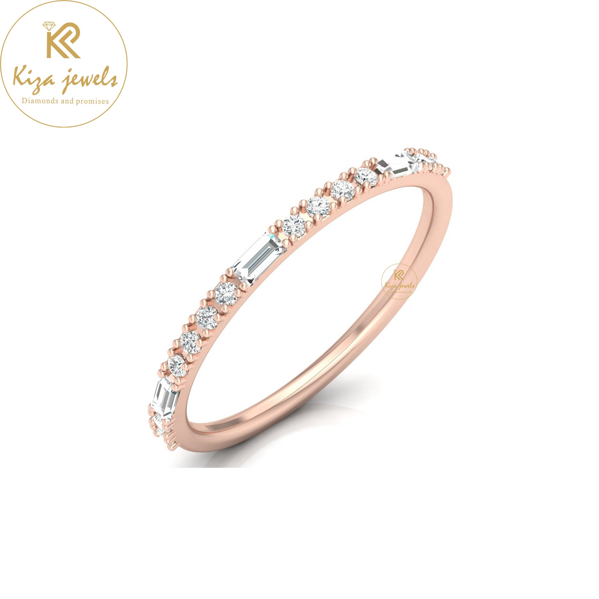 0.24 TDW Round & Baguette Cut Minimalist Diamond Ring