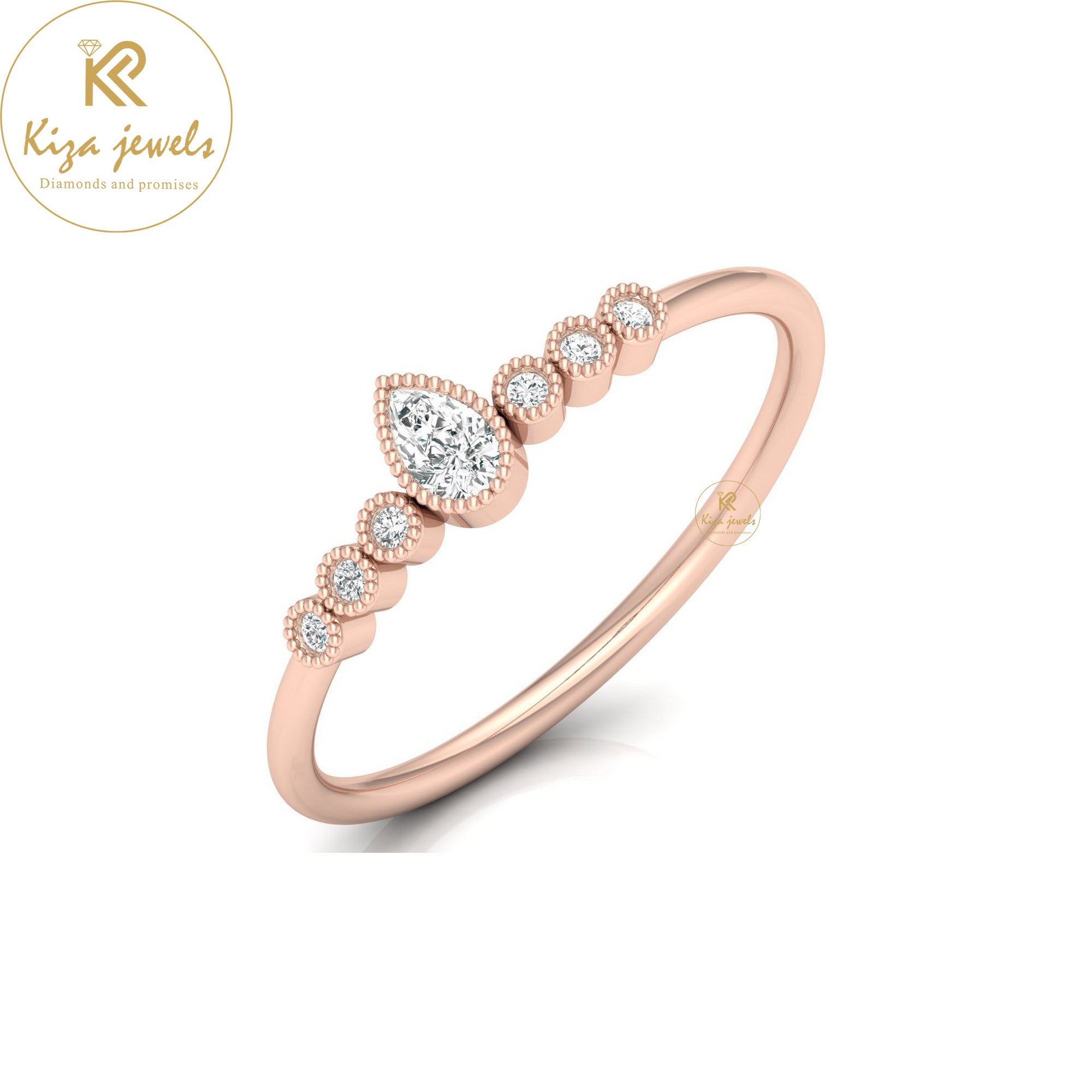 0.13 TDW Pear & Round Cut Minimalist Diamond Ring