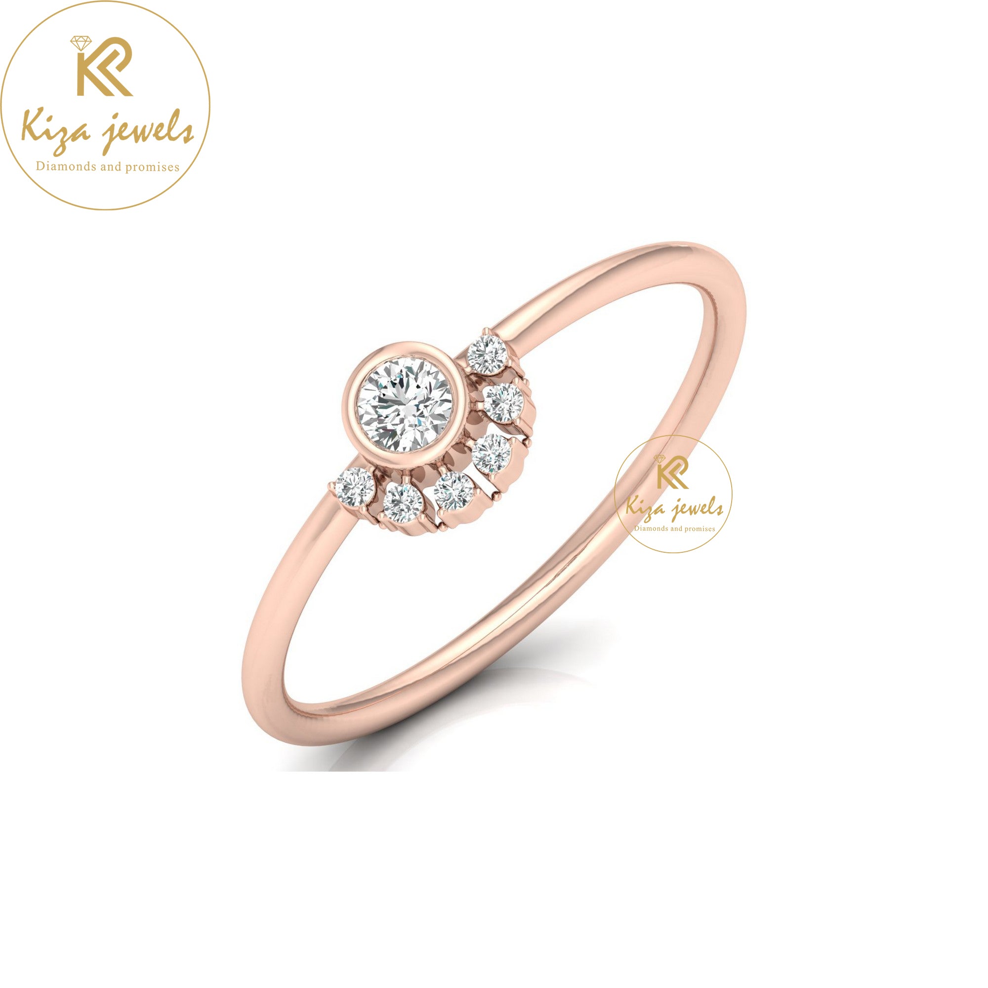 0.13 TDW Round Cut Women's Minimalist Diamond Ring