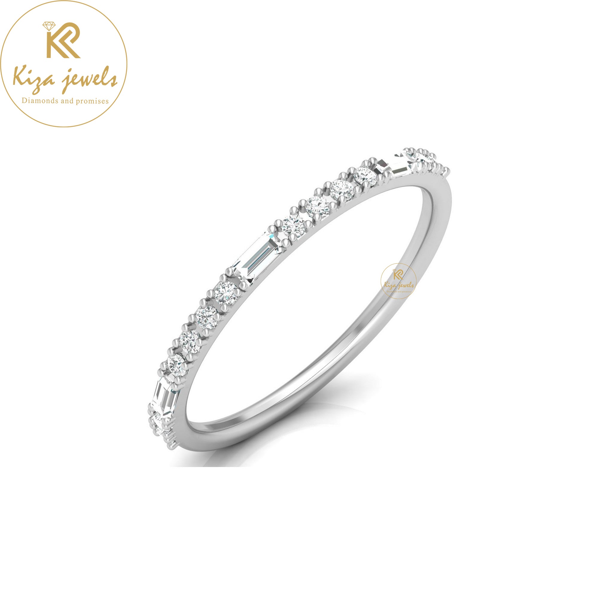 0.24 TDW Round & Baguette Cut Minimalist Diamond Ring