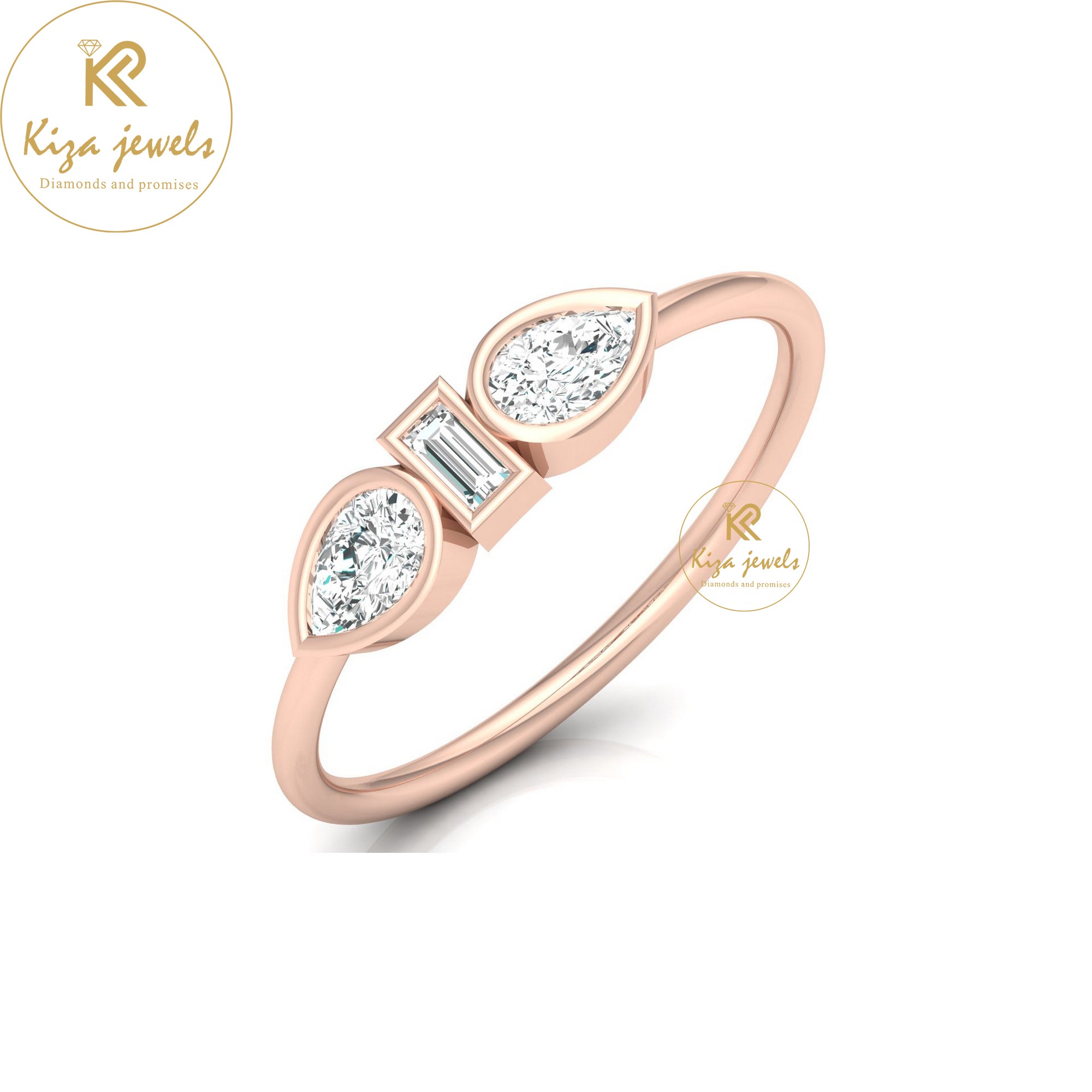 0.38 TDW Baguette & Pear Cut Minimalist Diamond Ring