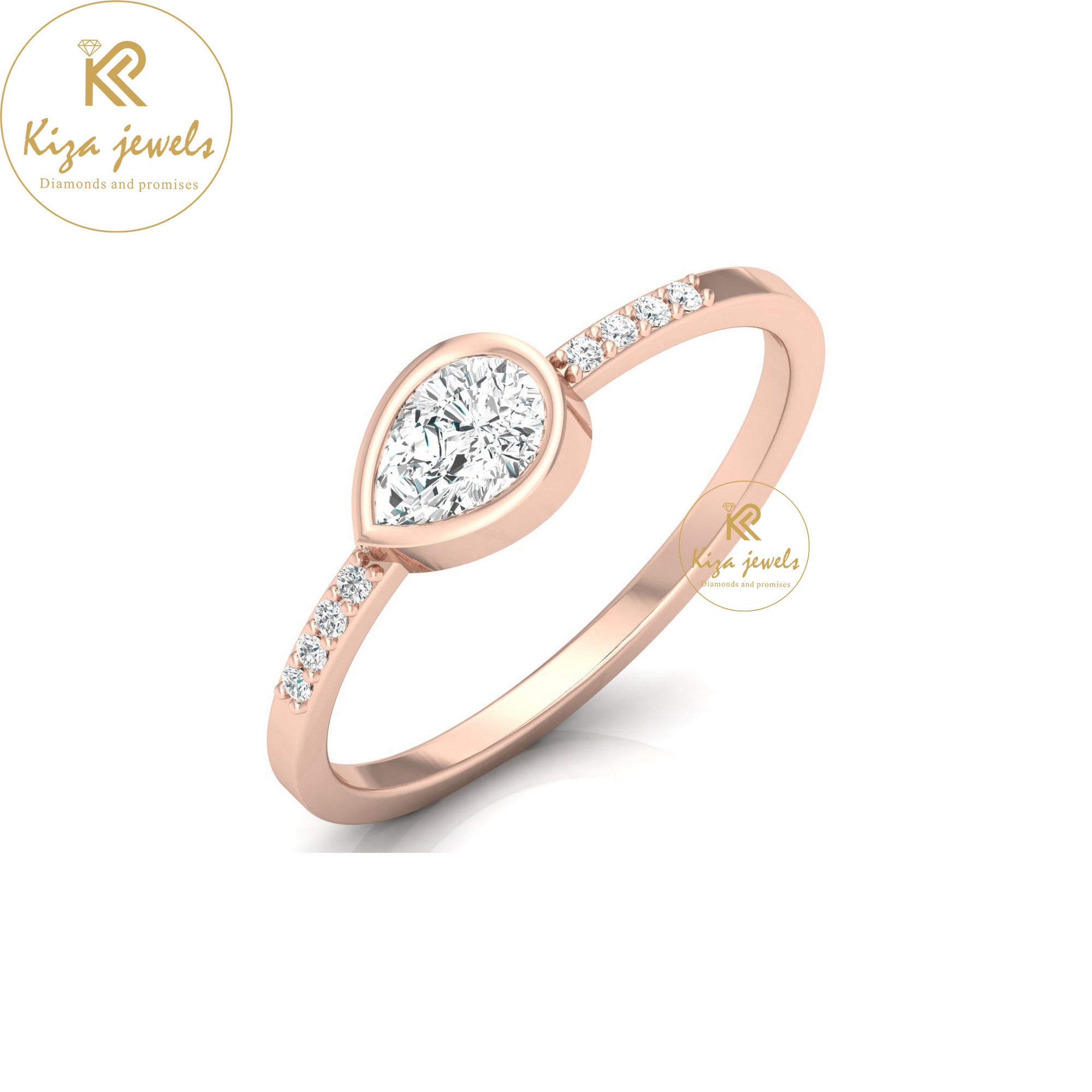 0.39 TDW Round & Pear Cut Minimalist Diamond Ring