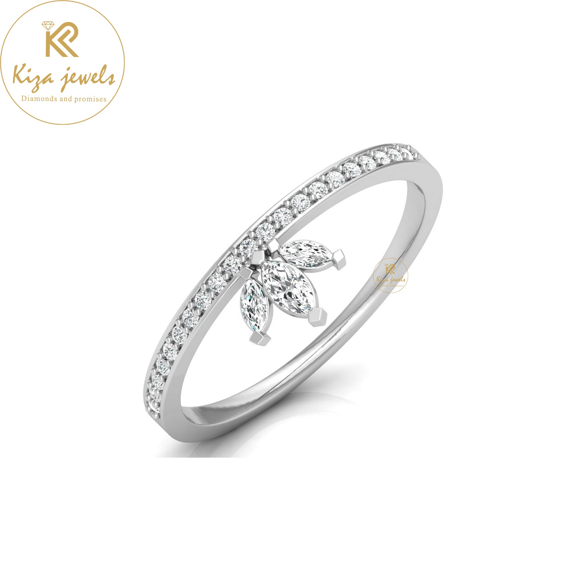 0.17 TDW Marquise & Round Cut Minimalist Diamond Ring