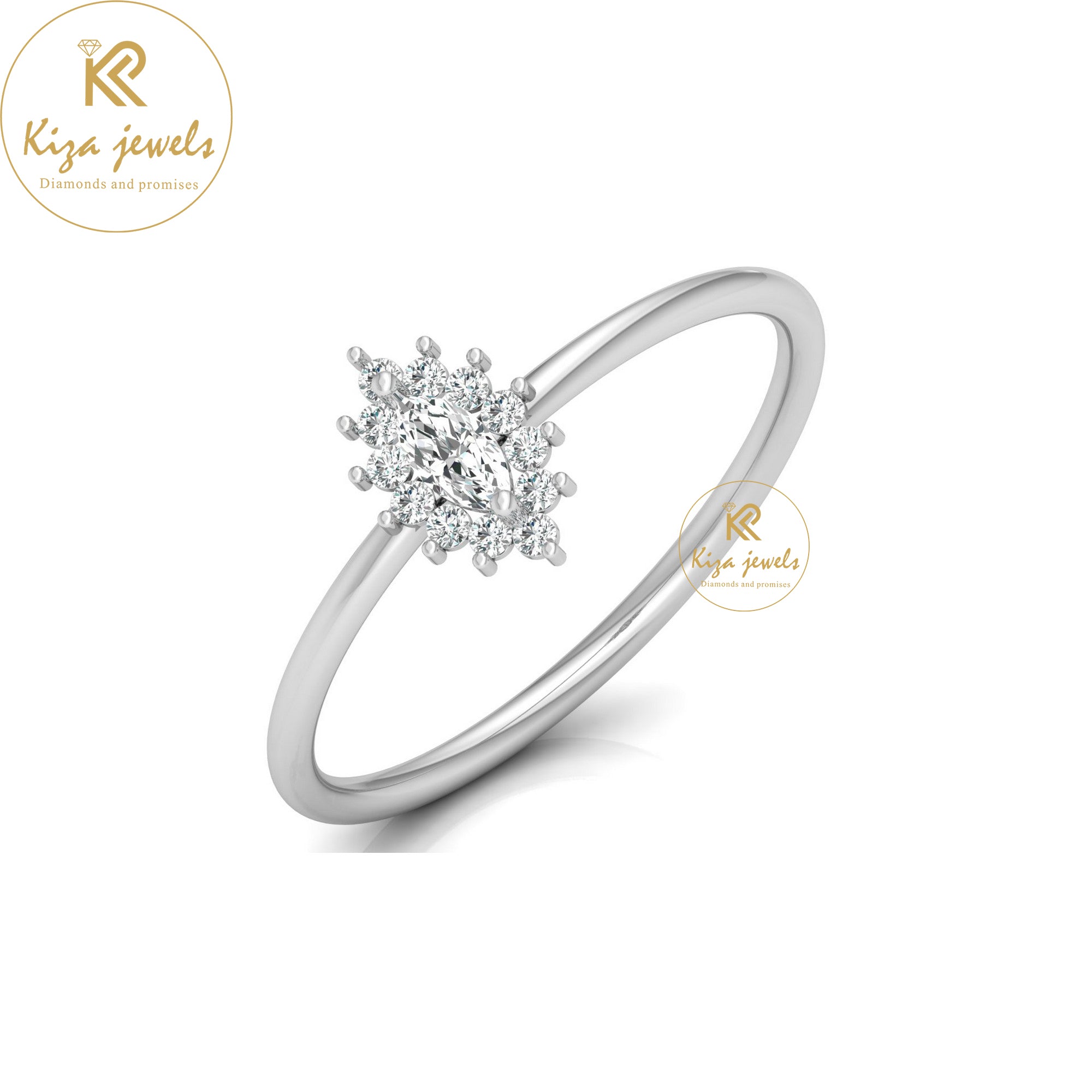 0.16 TDW Marquise & Round Cut Minimalist Diamond Ring