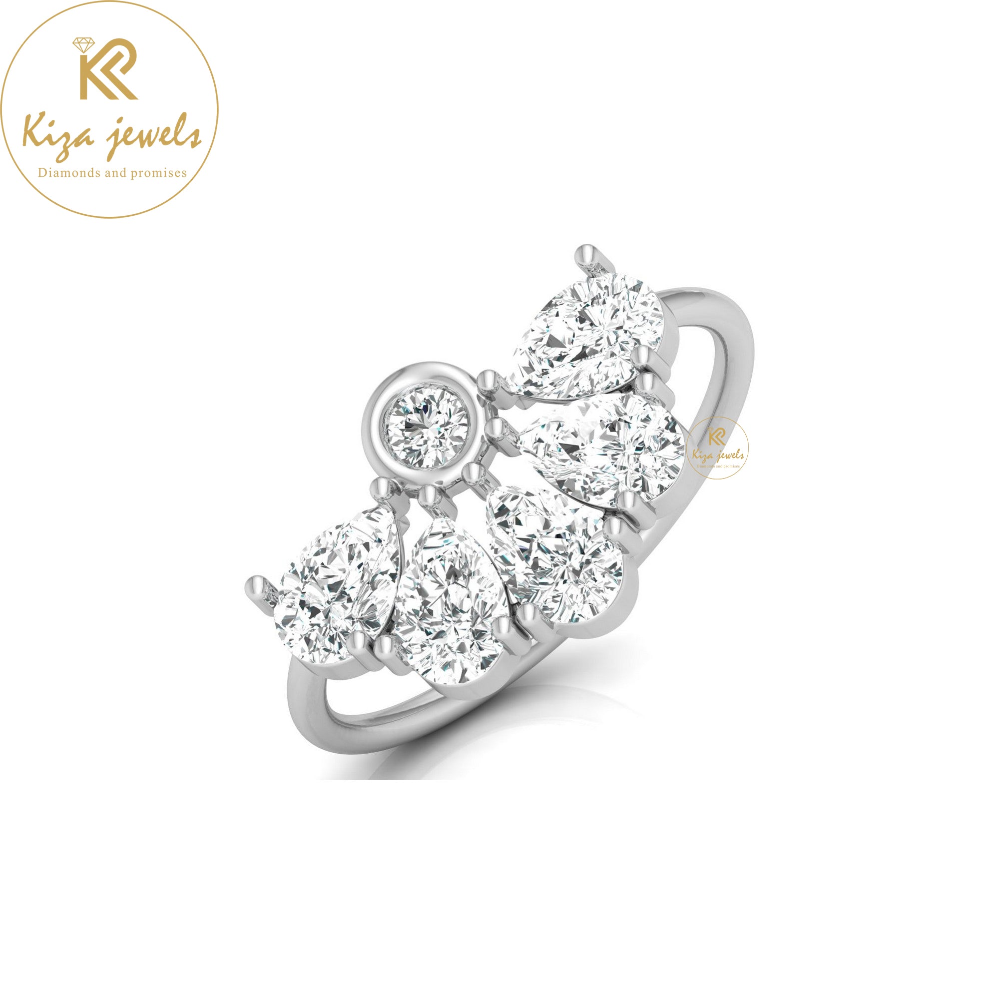 1.62 TDW Pear & Round Cut Minimalist Diamond Ring