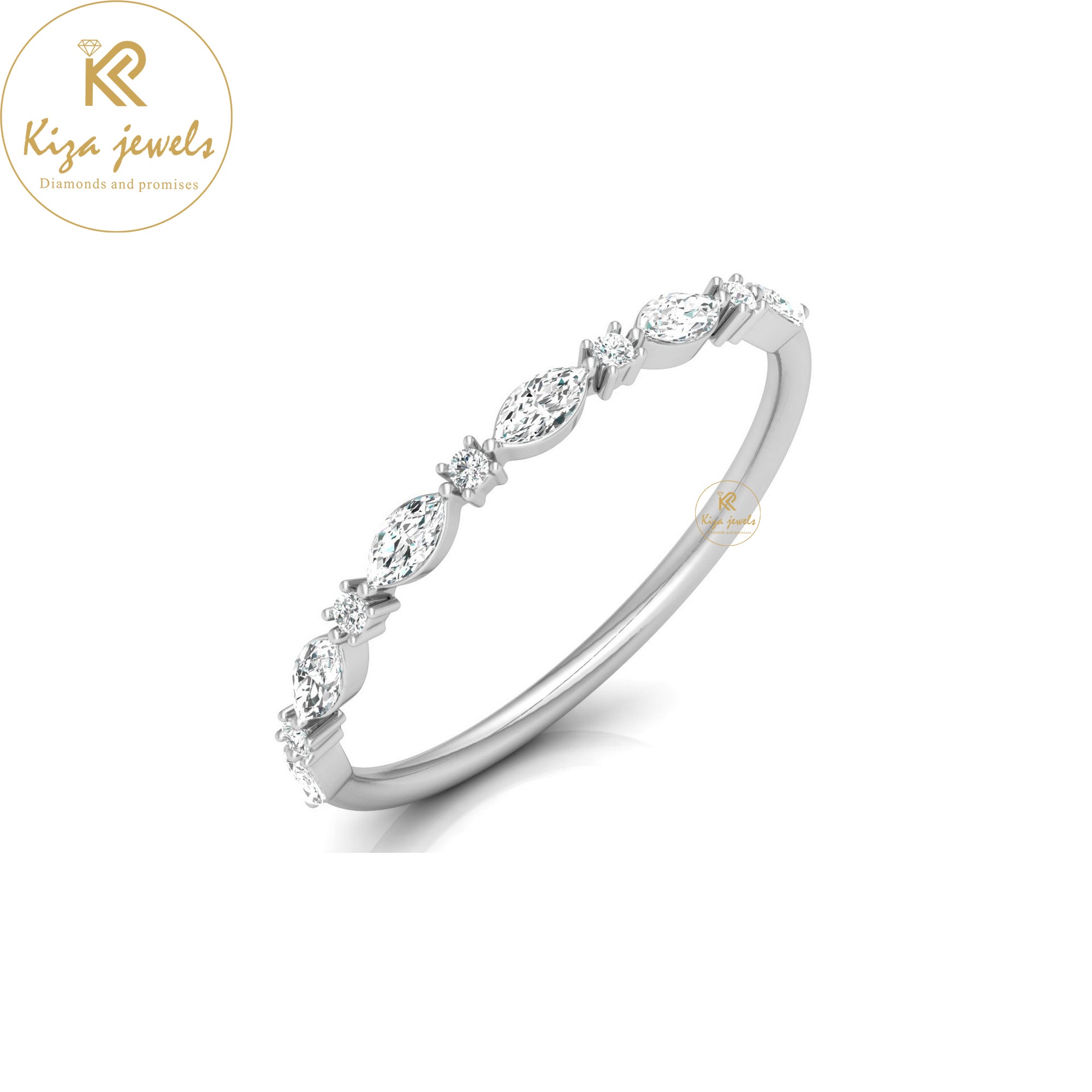 0.24 TDW Marquise & Round Cut Minimalist Diamond Ring