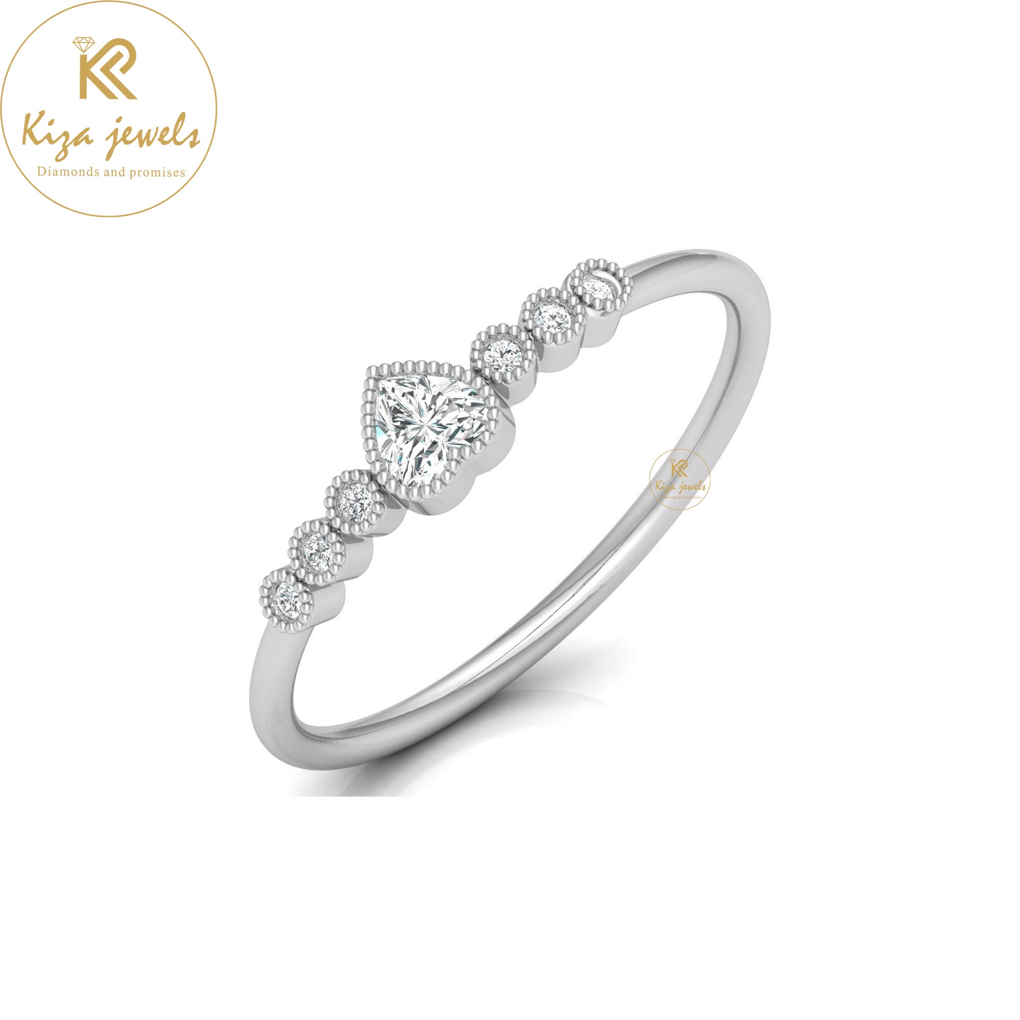 0.19 TDW Heart  & Round Cut Minimalist Diamond Ring