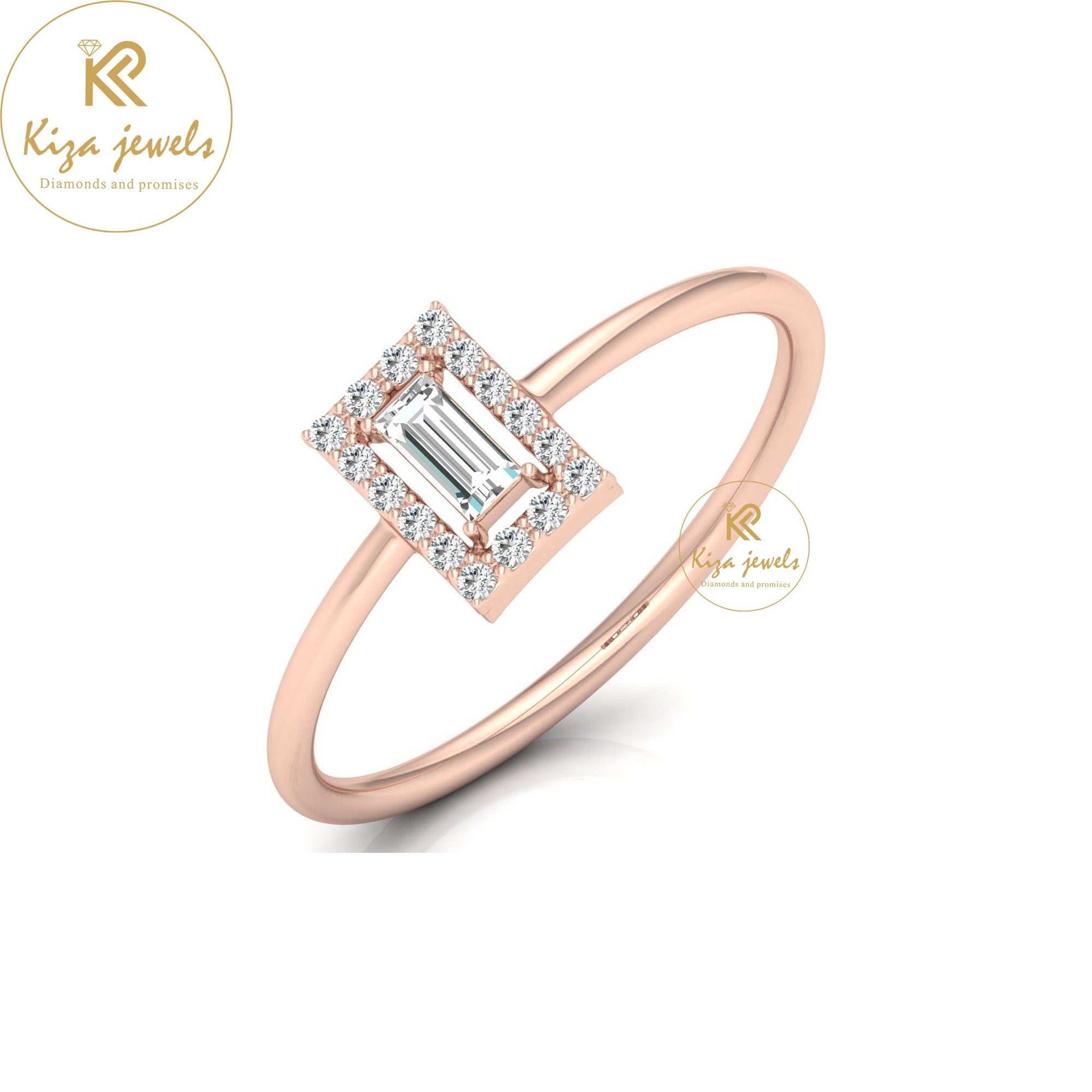 0.17 TDW Round & Baguette Cut Women's Minimalist Diamond Ring